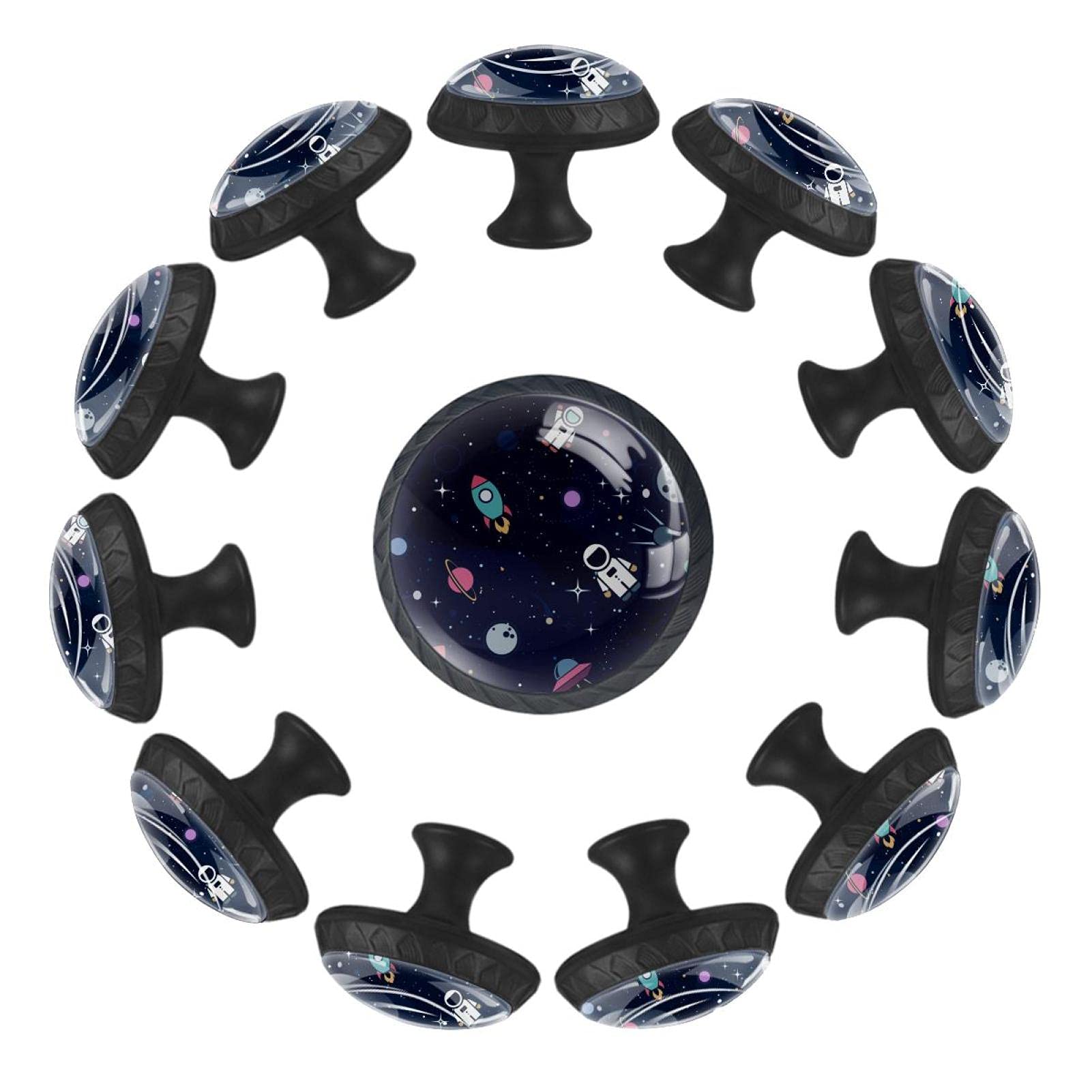 12-Pack Space-Themed Cabinet Knobs - Astronaut, Spaceship, Moon & Stars Drawer Pulls for Kids Furniture (Wardrobe, Dresser, Kitchen Cabinets) - Durable Hardware for Children's Room & Play Area Decor