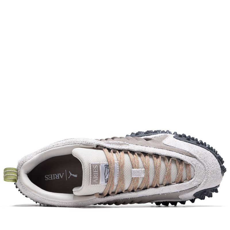Aries x Puma Mostro Craft Sneakers - Ecru/Mouse Gray Colorway - Stylish Retro Running Shoes for Men & Women | Perfect for Casual Wear, Gym & Street Fashion