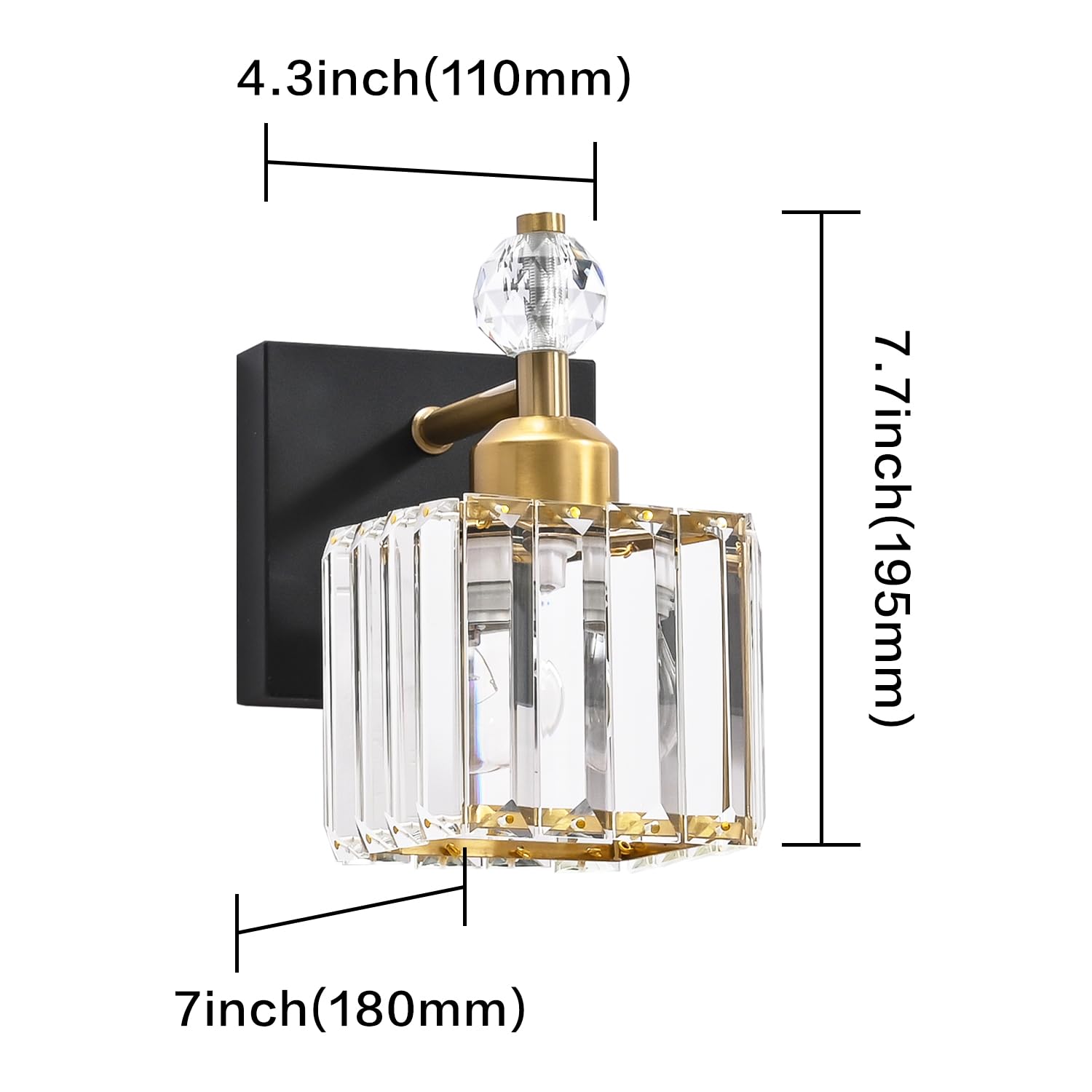 Modern Crystal Bathroom Vanity Light - Black Wall Lamp for Bathroom Mirror Lighting