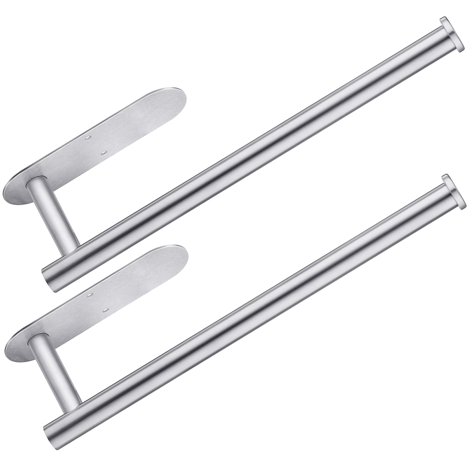 Stainless Steel Under Cabinet Paper Towel Holder 2 Pack - Wall Mount Kitchen & Bathroom Paper Towel Rack with Self Adhesive & Screws for Home, RV, Office (Silver) - Space Saving & Easy Access for Countertops
