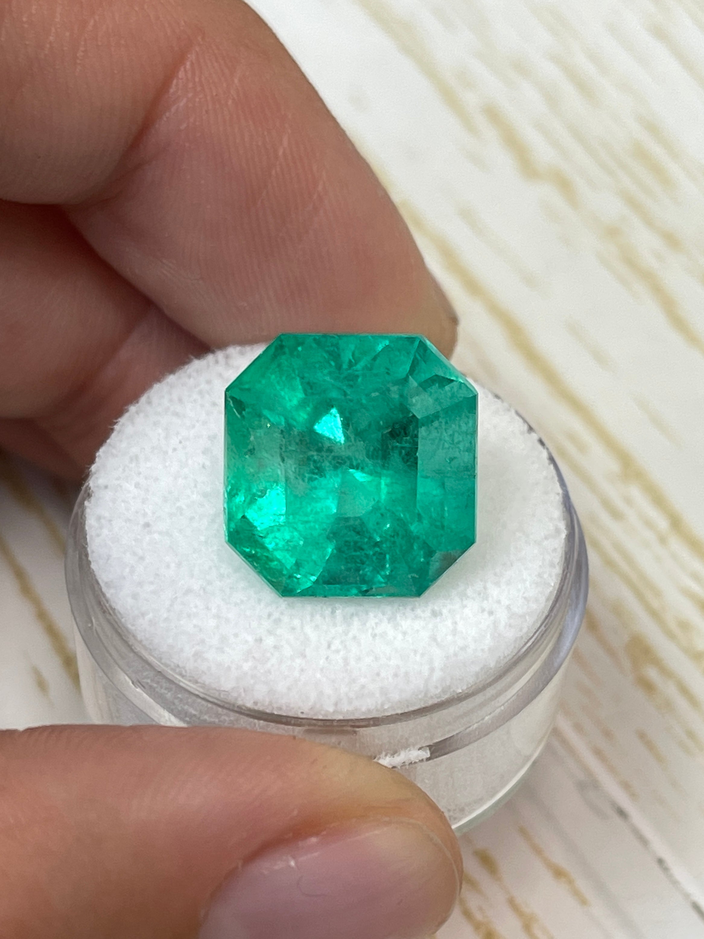 14.5x14mm Dark Green Natural Loose Colombian Emerald - 13.46 Carat Asscher Cut Gemstone for Jewelry Making & Engagement Rings