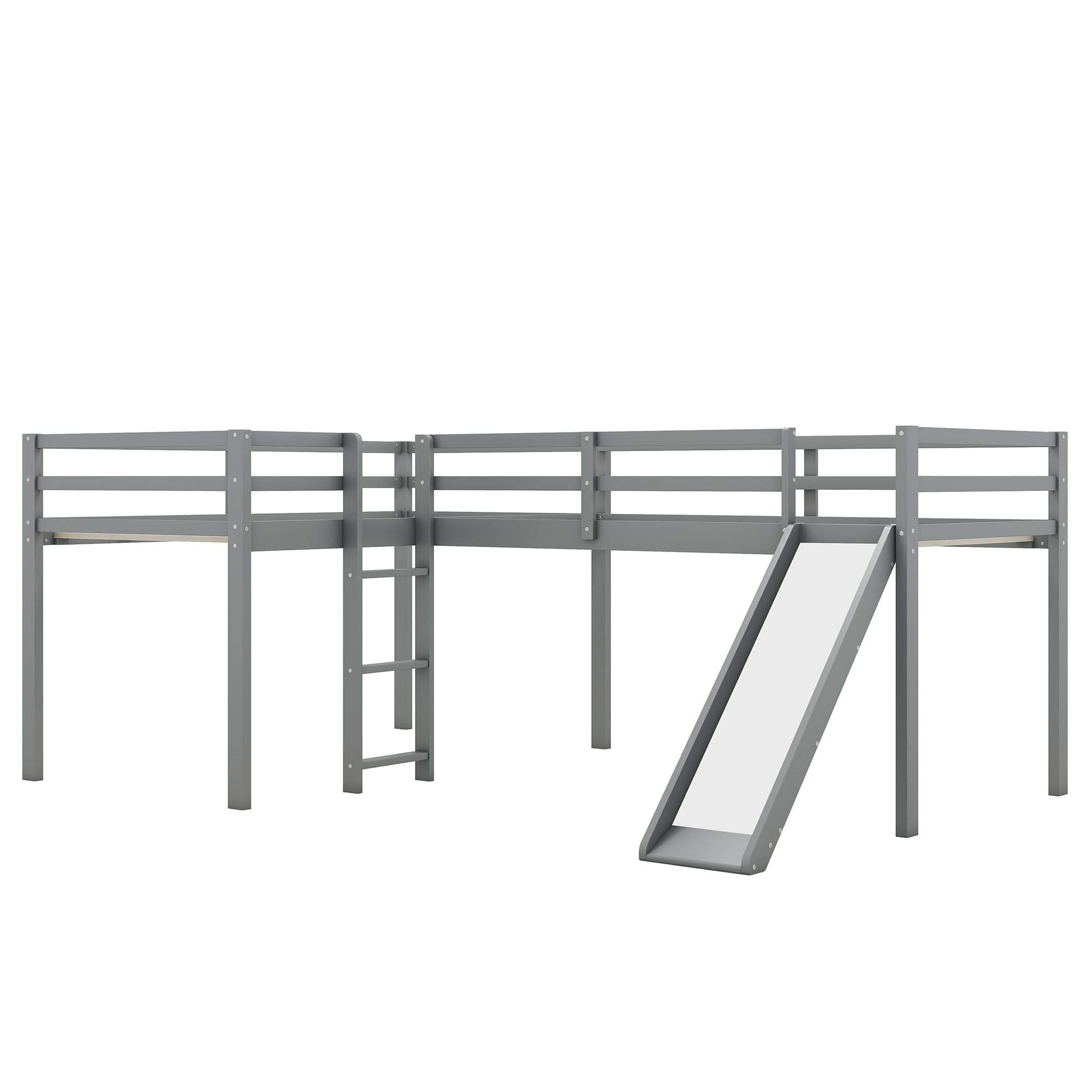 Harper & Bright Designs Twin L-Shaped Loft Bed with Slide - Grey Wooden Bunk Bed for Kids & Teens - Country Style Loft Bed with 200 Lbs Weight Capacity - Perfect for Small Bedrooms, Playrooms & Dorm Rooms
