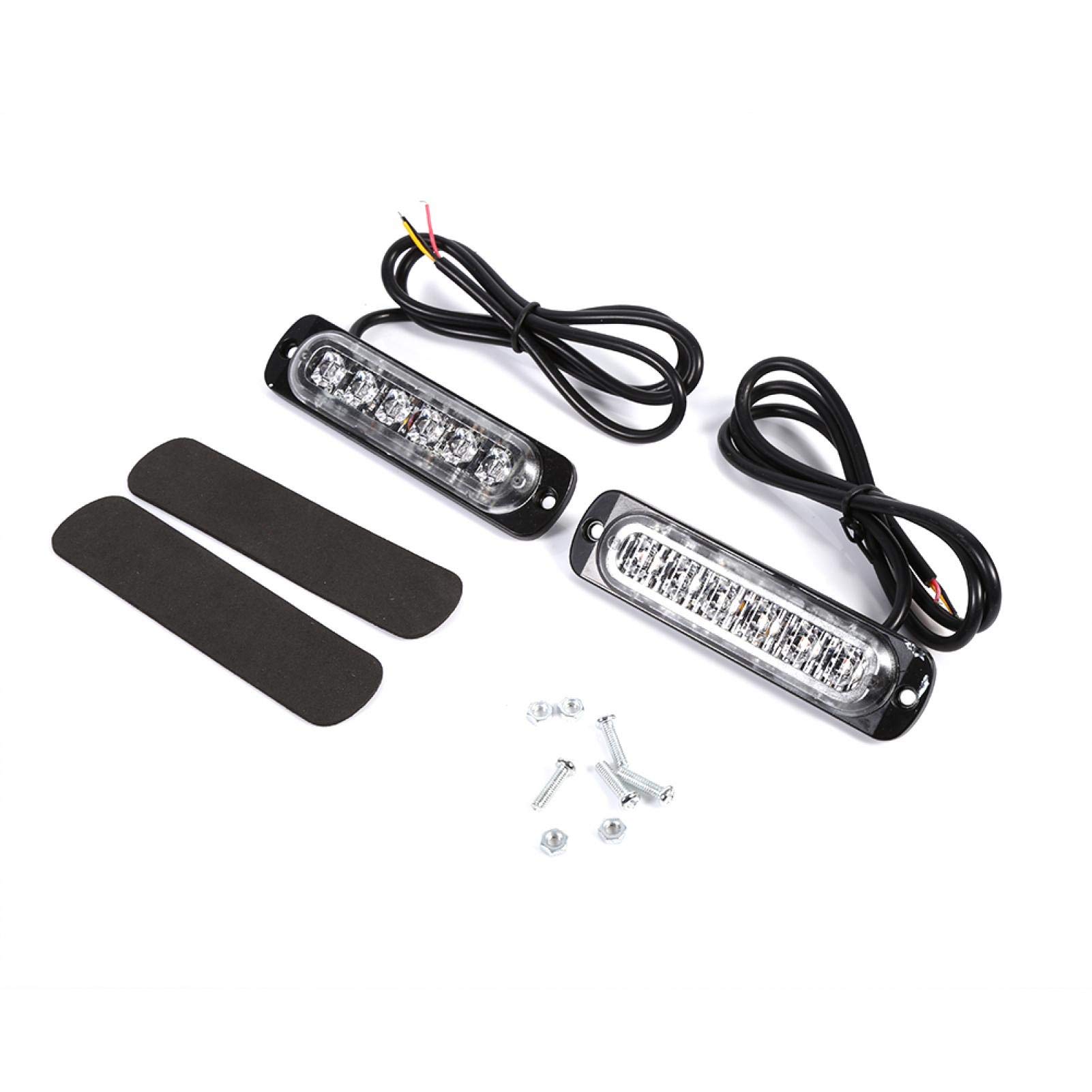 Qiilu 12V 6 LED Emergency Warning Strobe Lights - 2 Pack Yellow Hazard Flashing Lamps for Cars & Trucks - Ideal for Roadside Emergencies, Vehicle Breakdowns & Safety Alerts