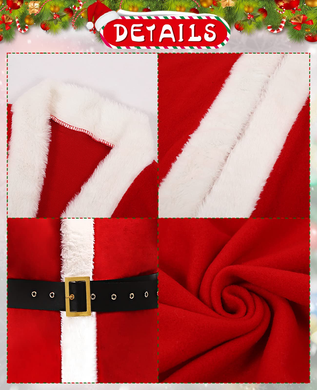 Kids Santa Costume Set - Velvet Santa Claus Suit for Boys & Girls (6PCS, Large) | Christmas Party Outfit, Holiday Photo Shoot, School Play Costume