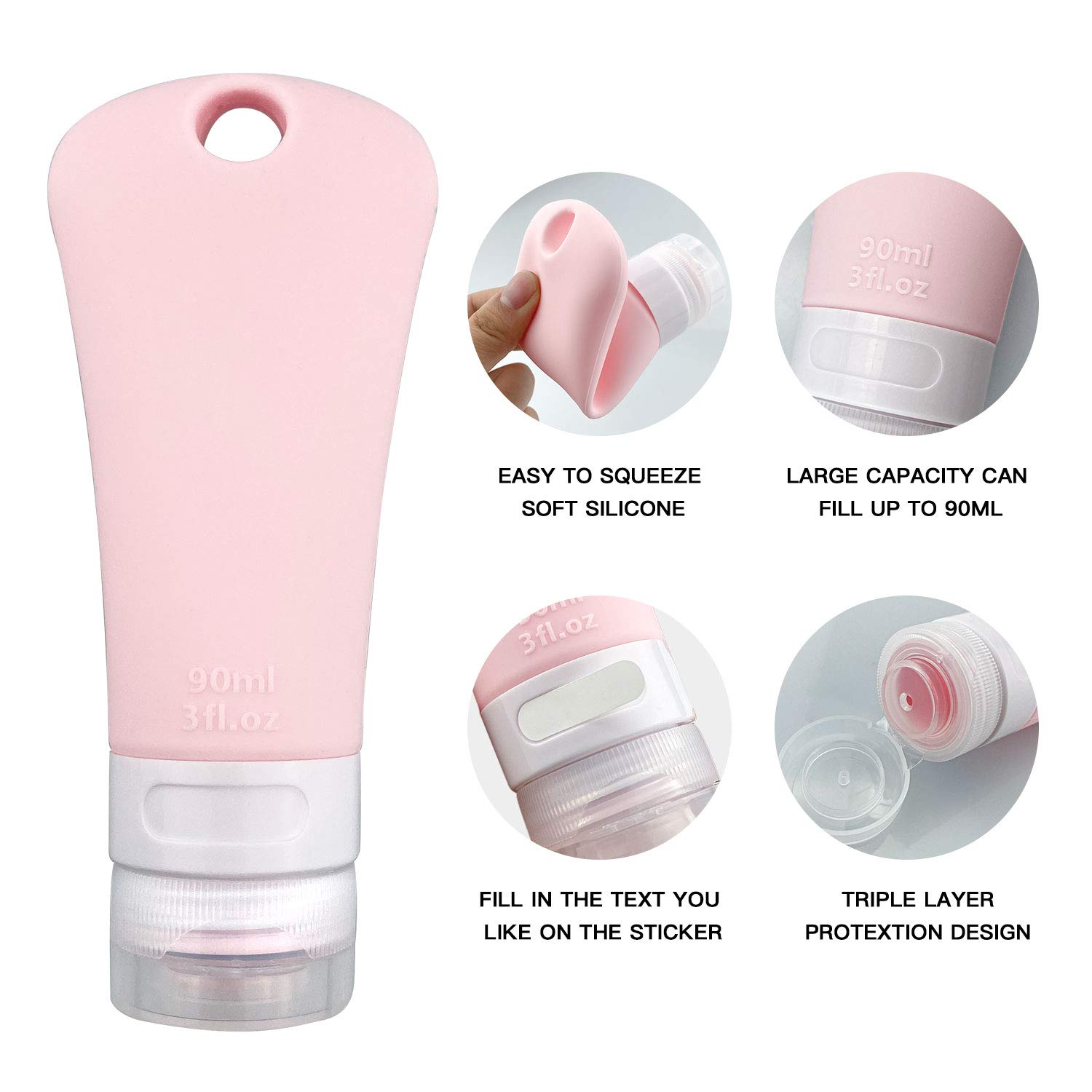 Leak-Proof Silicone Travel Bottles Set (4 Pack, 3 fl oz) - Squeezable Portable Toiletries Containers for Shampoo, Lotion & Cosmetics | Perfect for Air Travel, Gym & Vacation