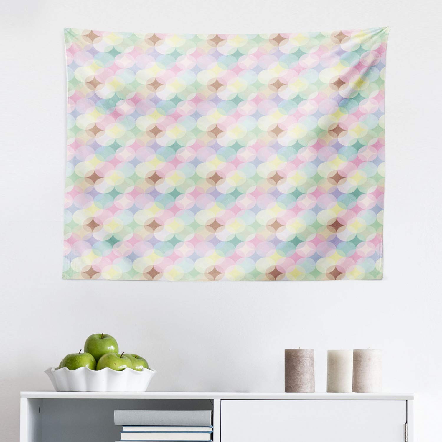 Ambesonne Geometric Circle Tapestry Wall Art - Soft Abstract Design with Star Elements - Vibrant Multicolor Fabric Wall Hanging Decor for Bedroom, Living Room & Dorm (28