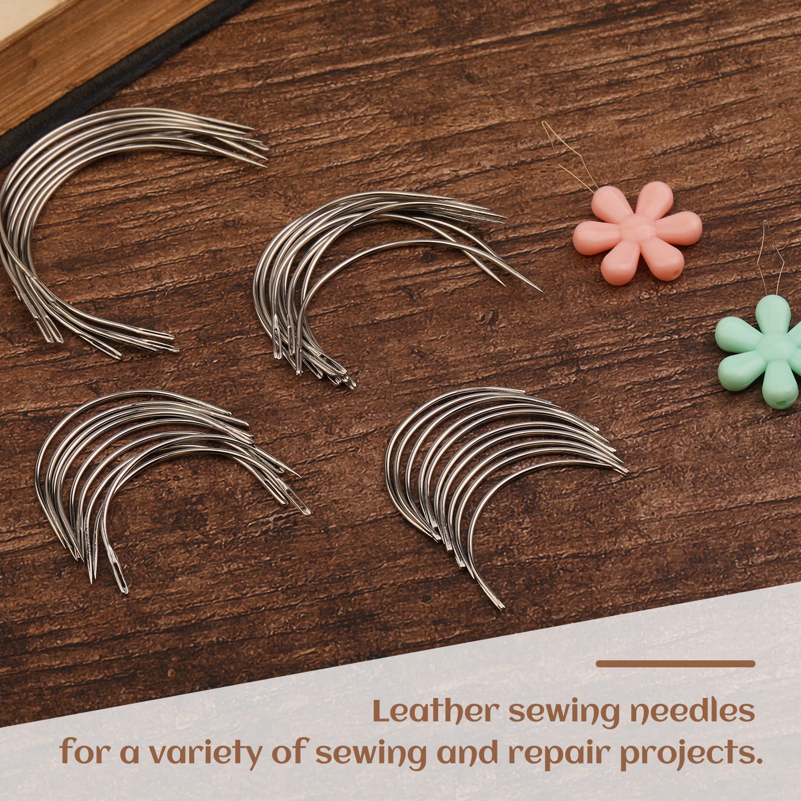 40 Pcs Curved Sewing Needles Set - 4 Sizes Leather Quilting & Upholstery Needles for Embroidery, Weaving, Carpet, Canvas and Wig Making - Perfect for DIY Leather Crafts, Home Decor and Costume Projects