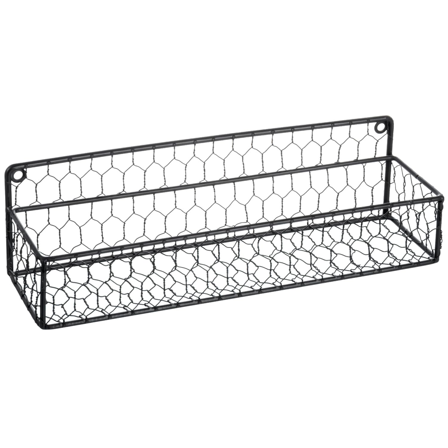 MyGift 12-Inch Black Wall Mount Spice Rack Organizer - Set of 2 Chicken Wire Kitchen Shelves for Spices, Condiments & Seasonings | Perfect for Small Kitchen Organization, Pantry Storage & Cooking Space Saving