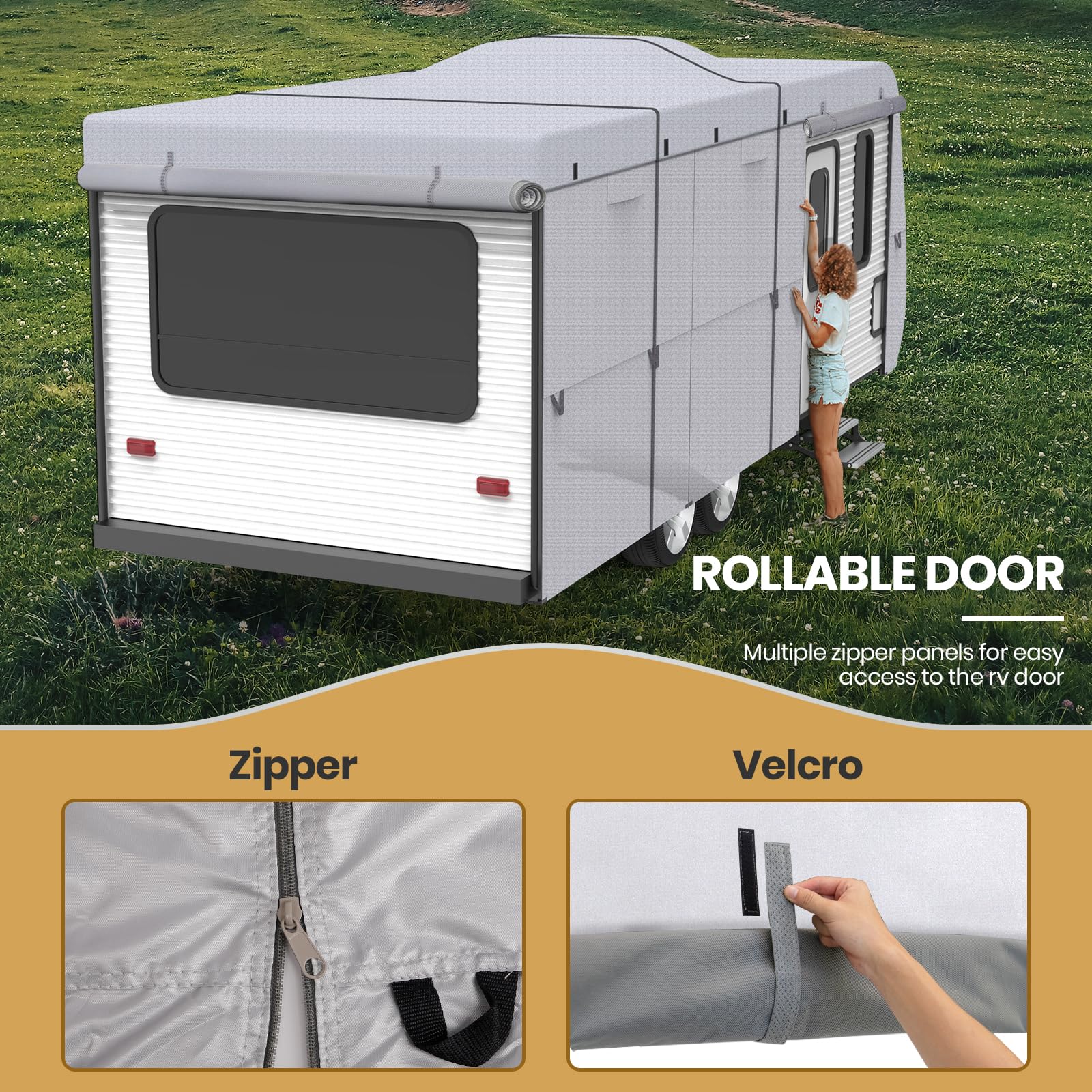 Upgraded 300D Ripstop Diamond Travel Trailer RV Cover 24'-27' - Waterproof Camper Cover with Adhesive Repair Patch | Heavy-Duty Protection for Outdoor Storage & Winter Use