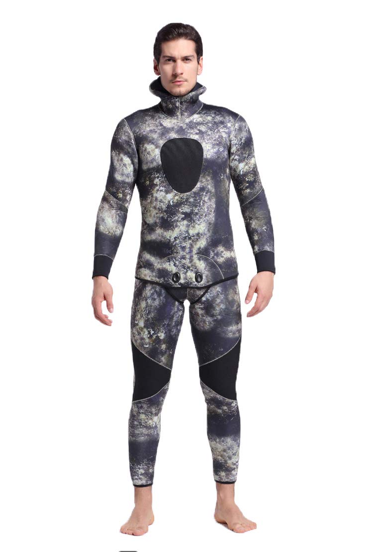 Premium 5mm Camouflage Neoprene Wetsuit for Men - Spearfishing, Scuba Diving & Snorkeling Gear - Warm & Durable Hooded Diving Suit for Ocean Adventures
