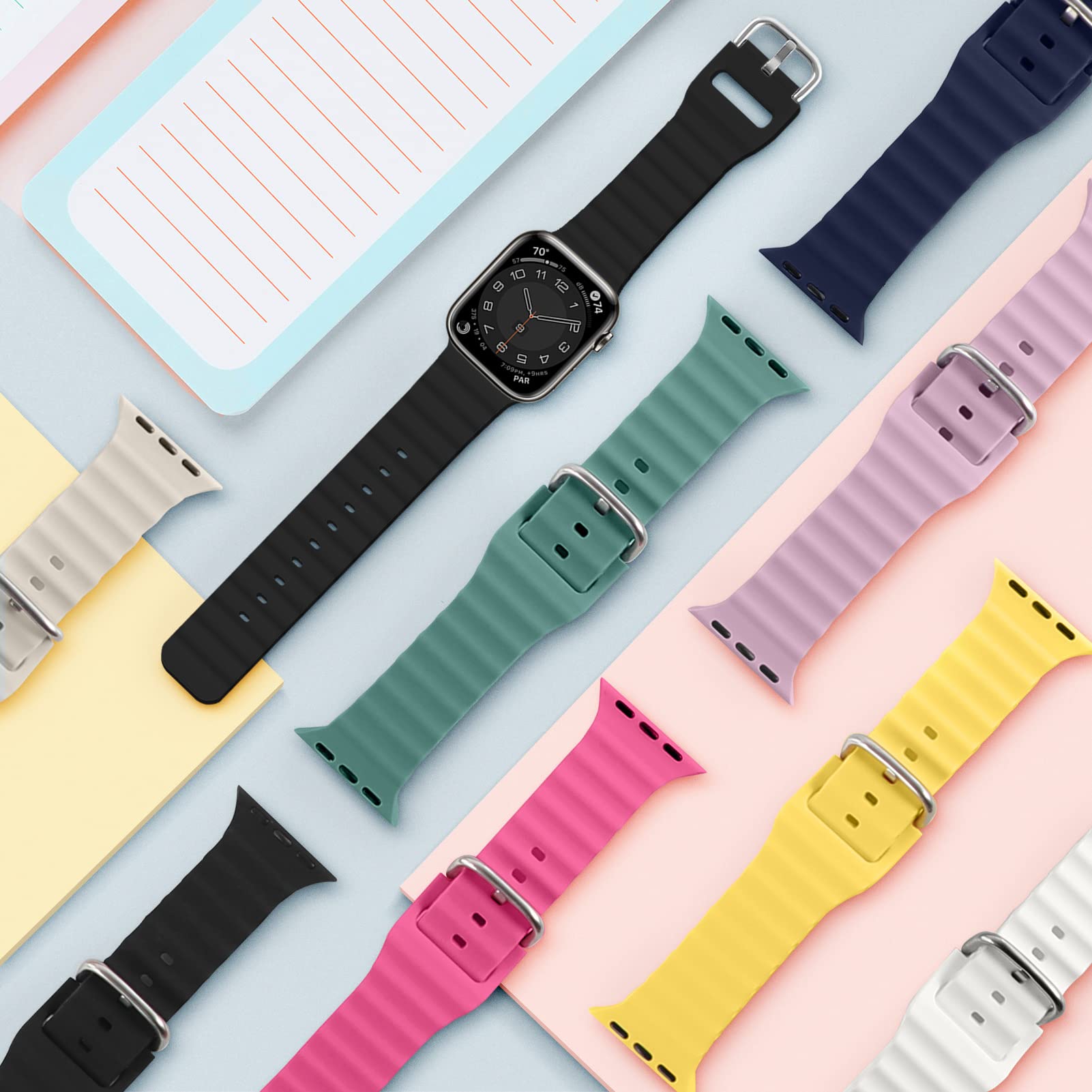 **Ocean Band for Apple Watch Ultra/Series 9/8/7/6/5/4/3/2/1 & SE - 49mm/45mm/44mm/41mm/40mm/42mm/38mm Silicone Sport Strap - Breathable, Durable Wristband for Men & Women - Perfect for Swimming, Running & Outdoor Activities**