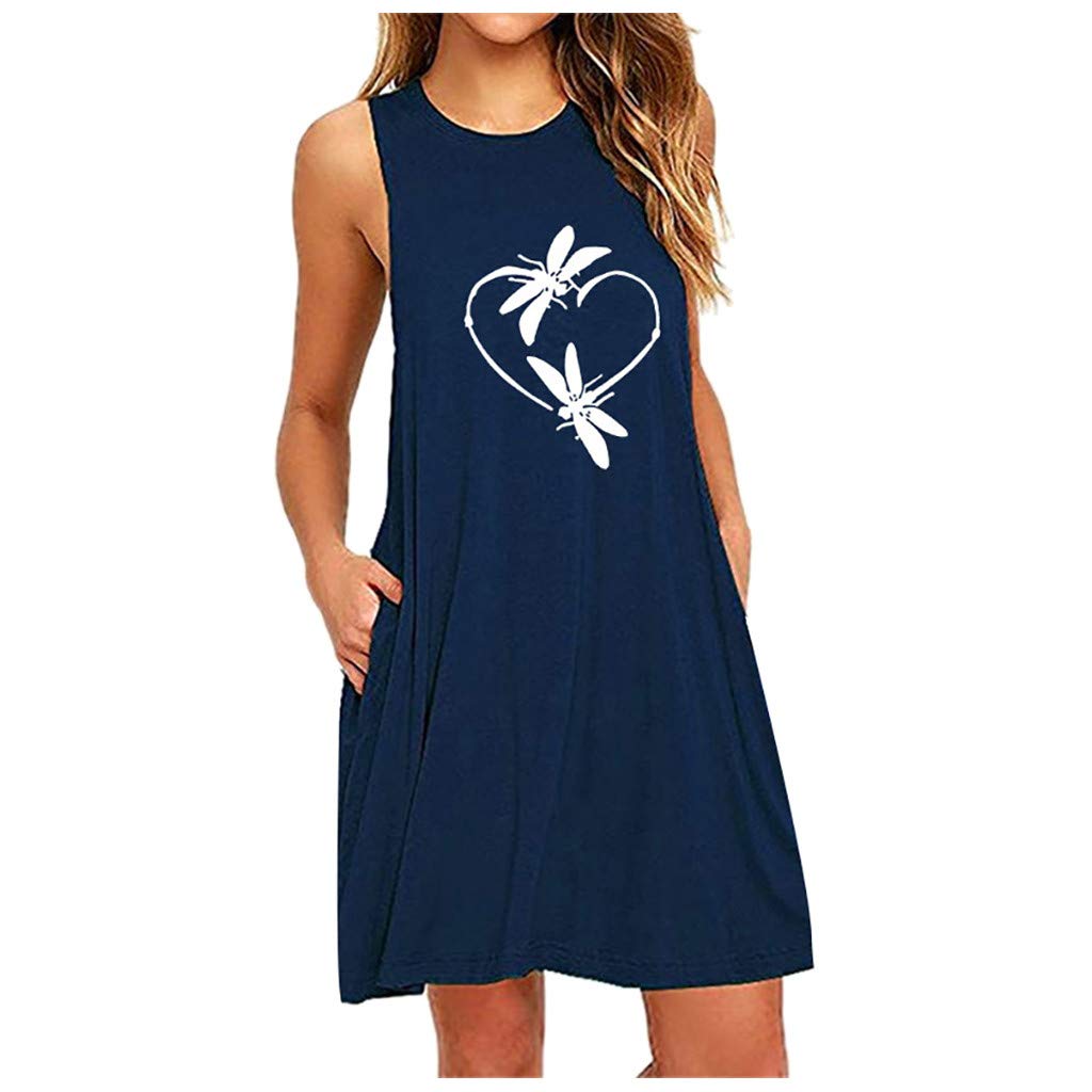 Plus Size Women's Summer Sleeveless Sun Dress with Pocket & Print - Casual O-Neck Nightdress for Beach, Vacation & Lounge Wear