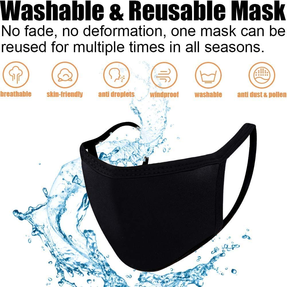 5-Pack 100% Cotton Reusable Face Masks - Washable Unisex Dust Protection Mask, Breathable Anti-Dust Mouth Cover, Bandana Style for Men & Women (Black) - Perfect for Outdoor Activities, Travel, Cycling, and Daily Protection