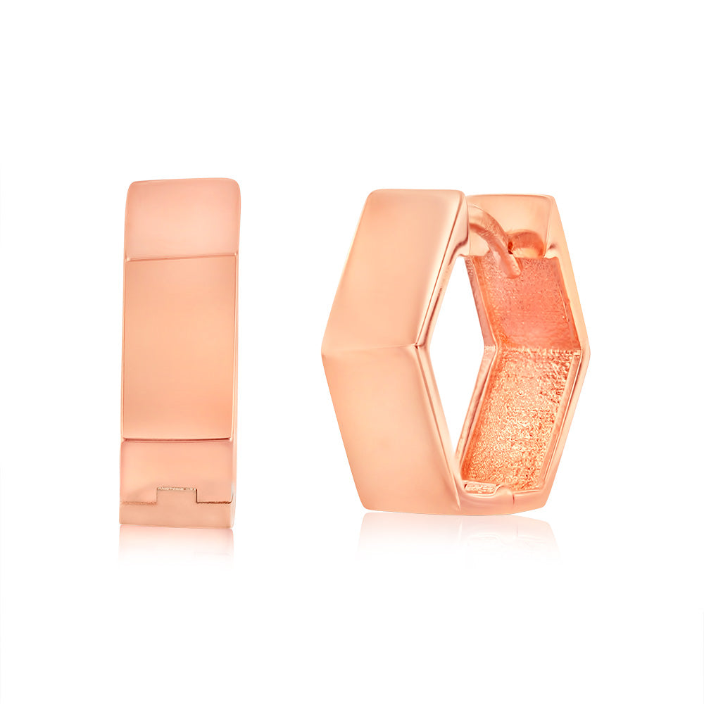 9ct Rose Gold Geometric Huggie Hoop Earrings 11.8mm - Elegant Dainty Jewelry for Women, Perfect for Everyday Wear, Parties & Special Occasions
