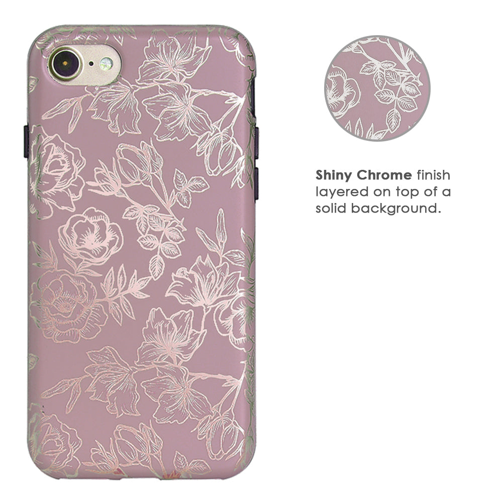 Dusty Rose Chrome Floral iPhone Case - Elegant Protective Phone Cover for iPhone 13/14/15 Pro Max - Perfect for Women, Girls, Daily Use, Gift Giving & Special Occasions