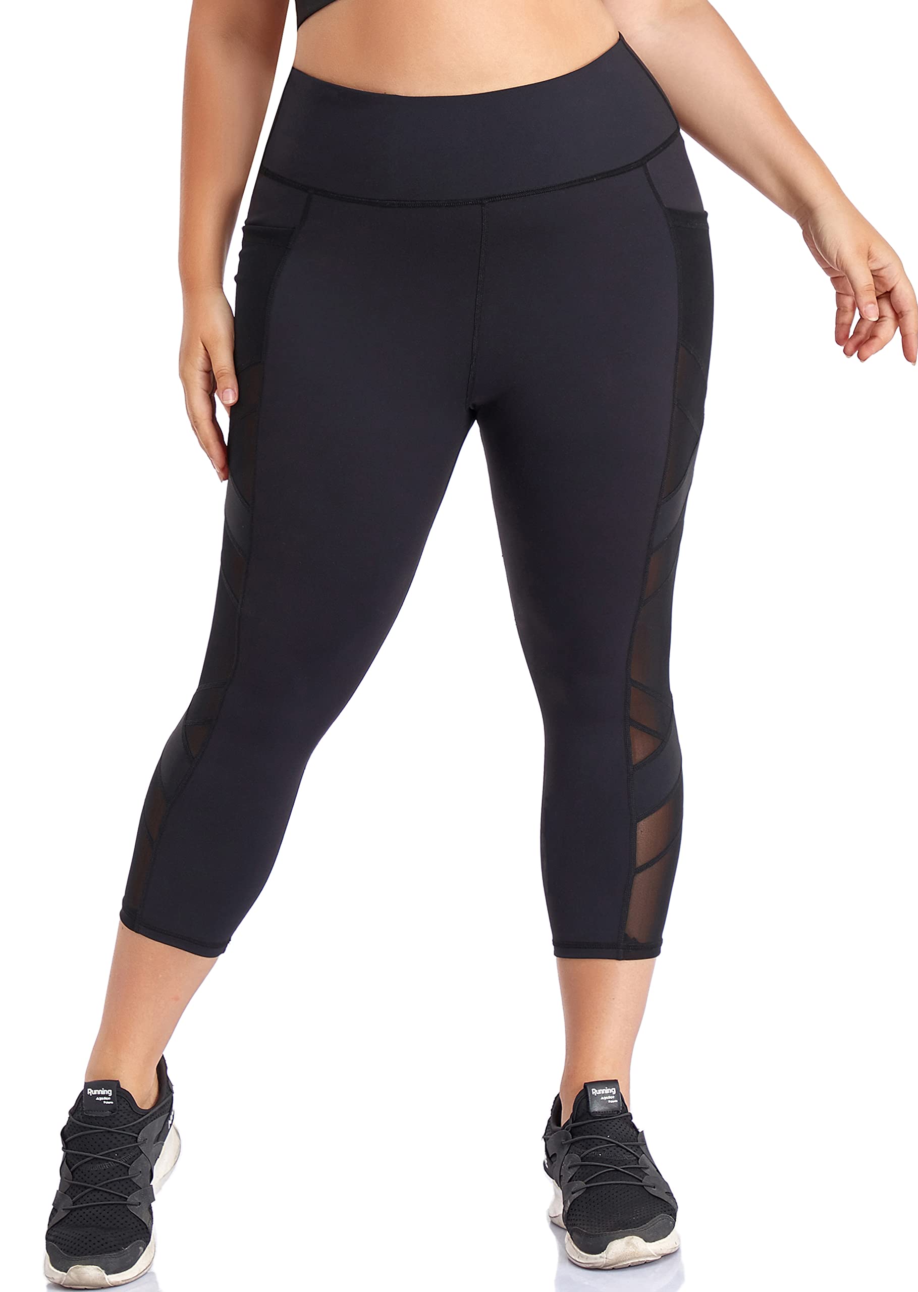 Plus Size High Waisted Yoga Pants for Women with Pockets - Mesh Workout Leggings Tummy Control Running - Perfect for Gym, Yoga & Everyday Wear