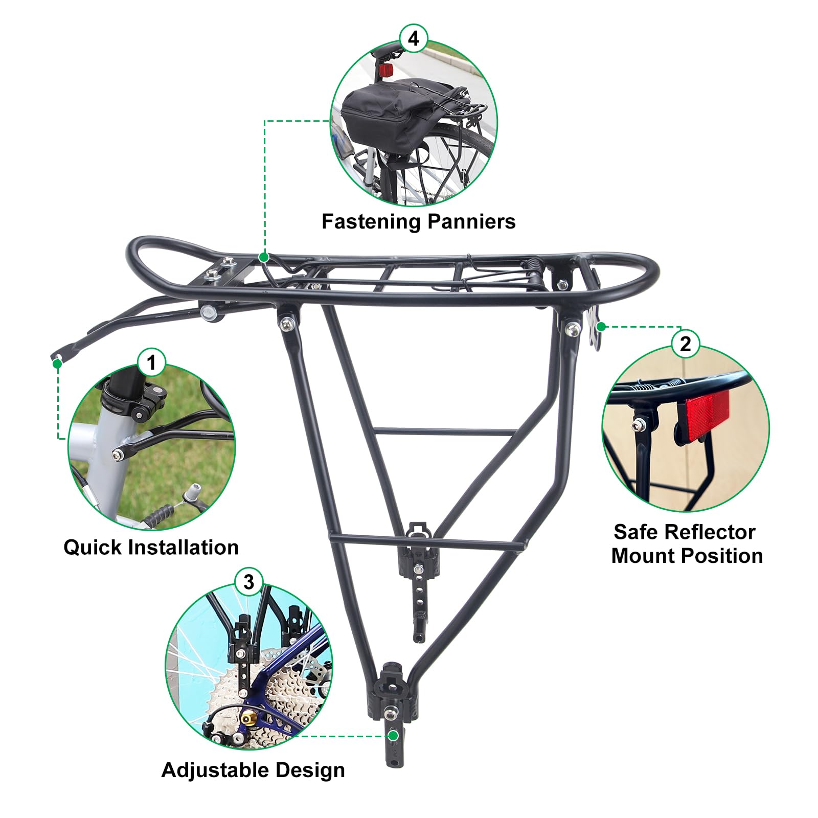 Lightweight Aluminum Rear Bike Rack - 55LB Load Capacity for Mountain & Road Bicycles (24