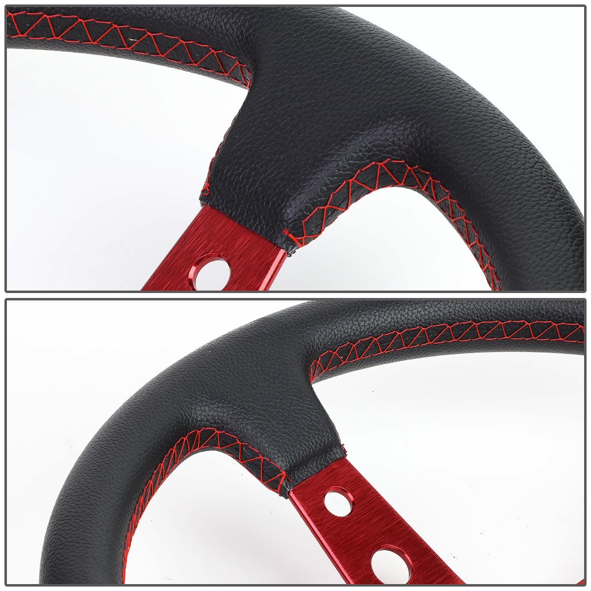 Auto Dynasty 350mm Red 6-Bolt Racing Steering Wheel with Red Stitched PVC Leather - Perfect for Drift, Track & Street Racing Cars
