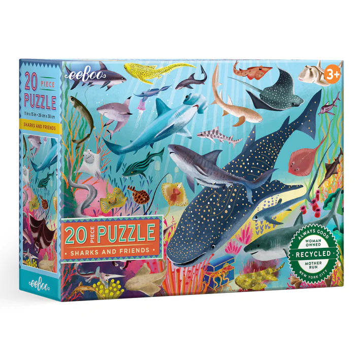 Eeboo 20-Piece Jigsaw Puzzle - Sharks & Friends Ocean Animals for Kids, Educational Learning Toy for Toddlers & Preschoolers | Perfect for Birthday Gifts, Classroom Activities & Family Game Night