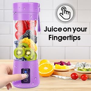 Portable USB Rechargeable Mini Blender for Smoothies & Juices - 350ml Personal Fruit Blender with 6 Blades - Perfect for Gym, Office, Travel & Home Use (Purple)