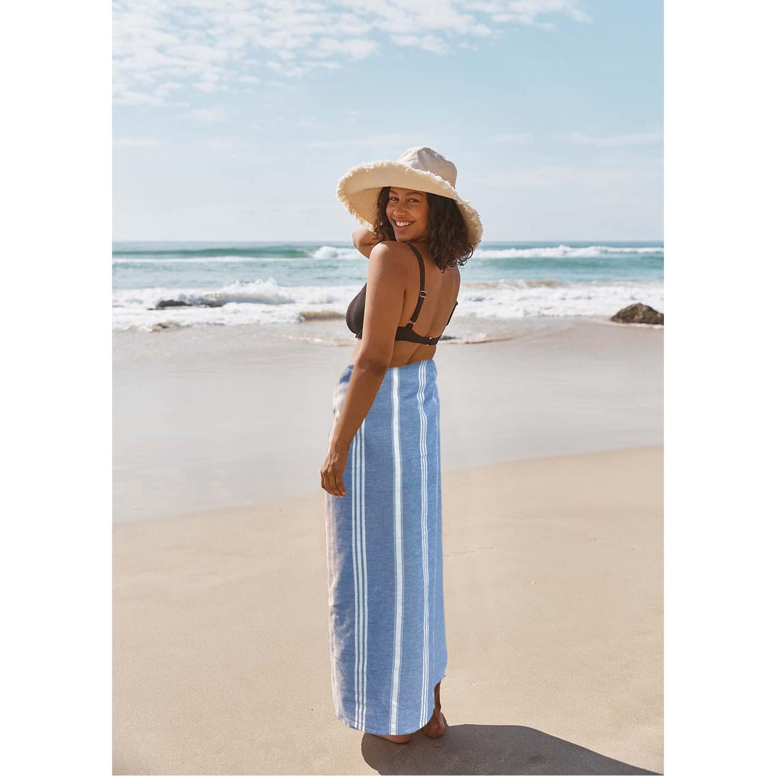 Premium Cotton Turkish Beach Towel - Oversized Lightweight Peshtemal for Sand-Free Beach, Pool & Travel | Quick-Dry Hammam Towel in Prewashed Denim Blue | Perfect for Vacation, Yoga & Spa Days
