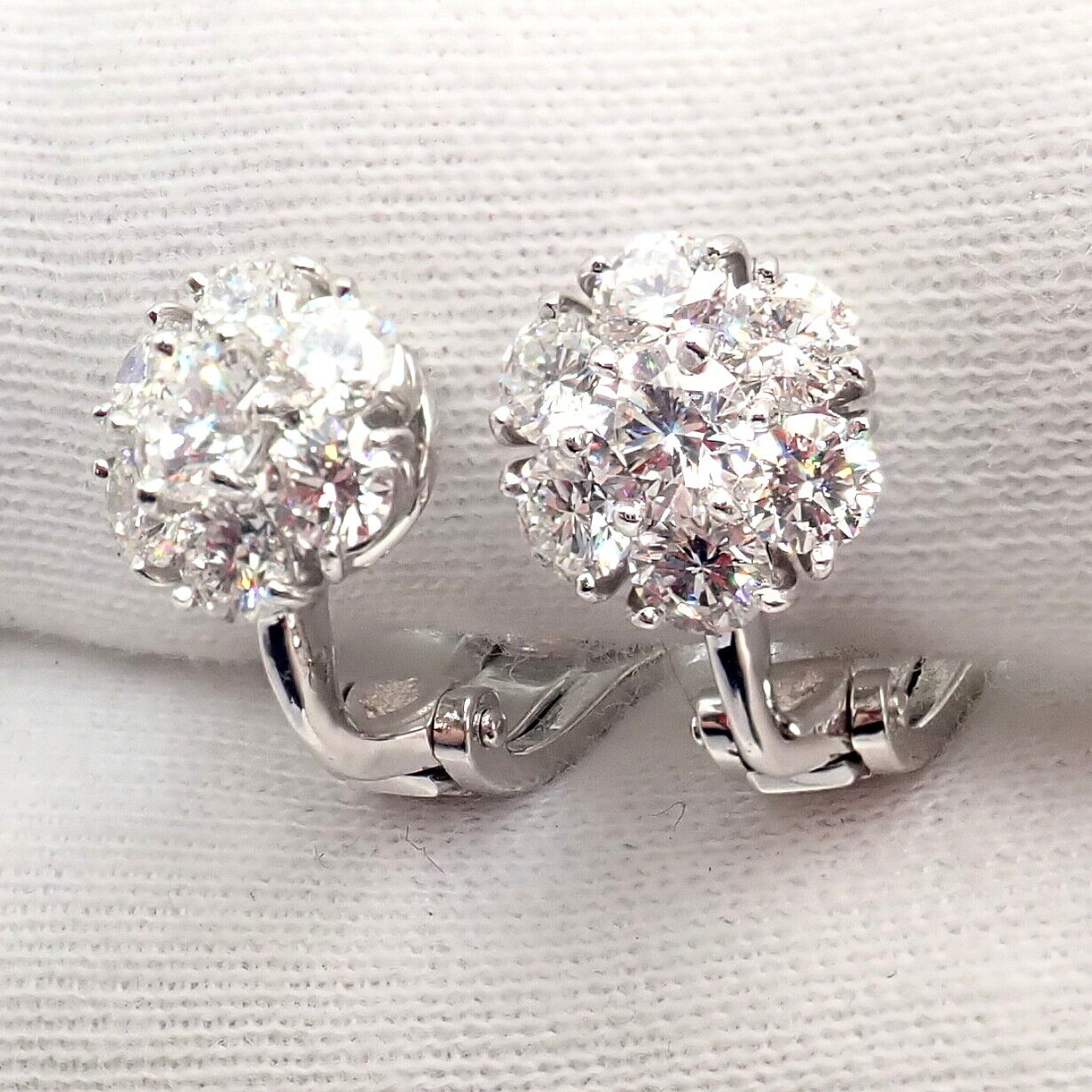 Van Cleef & Arpels Platinum Diamond Fleurette Flower Earrings - Luxury Diamond Stud Earrings for Women, Perfect for Weddings, Parties & Special Occasions