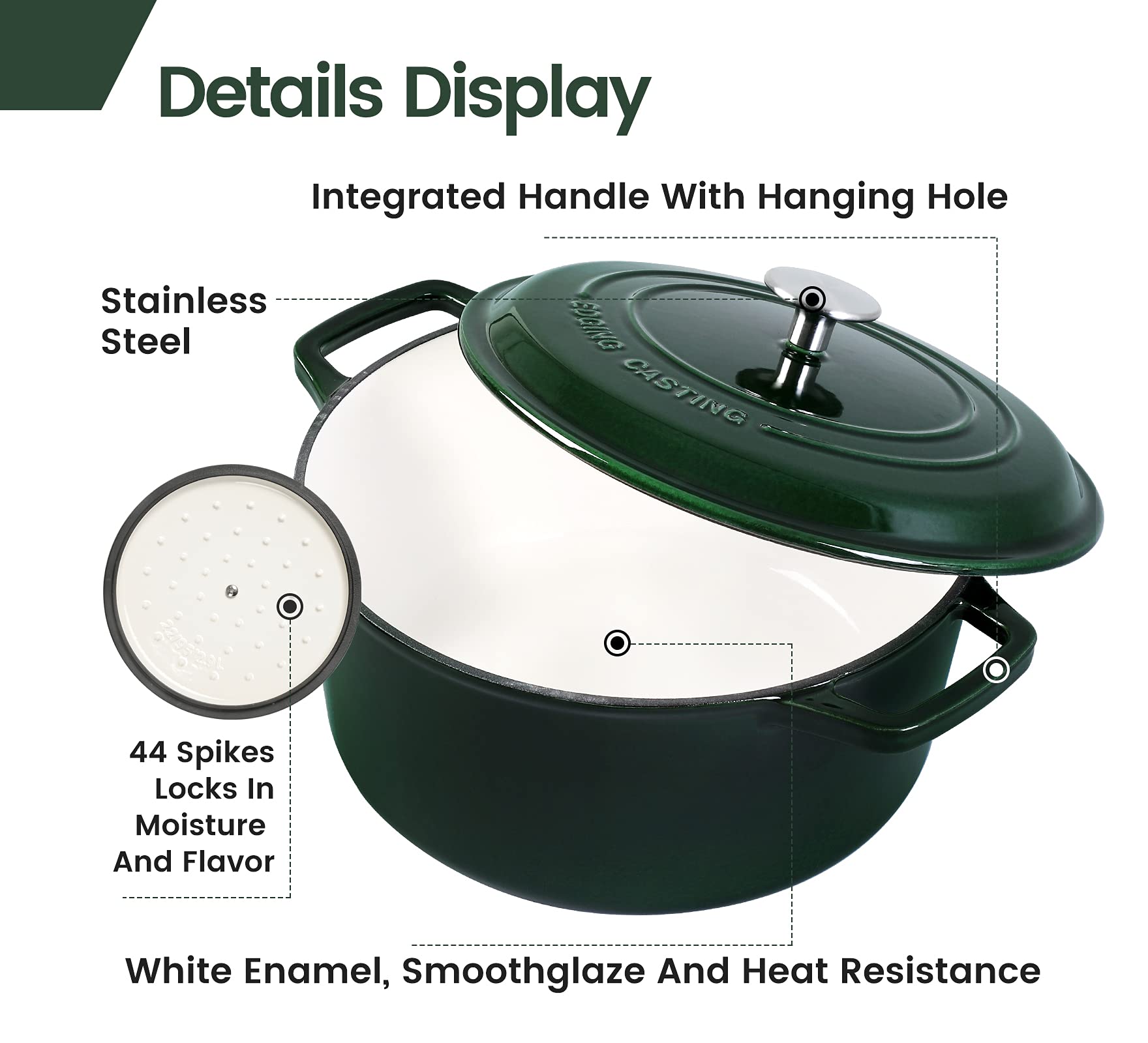 **6 Quart Enameled Cast Iron Dutch Oven with Lid – Green Round Pot for Sourdough Bread Baking, Braising, Stewing & Camping – Dual Handles for Easy Cooking**