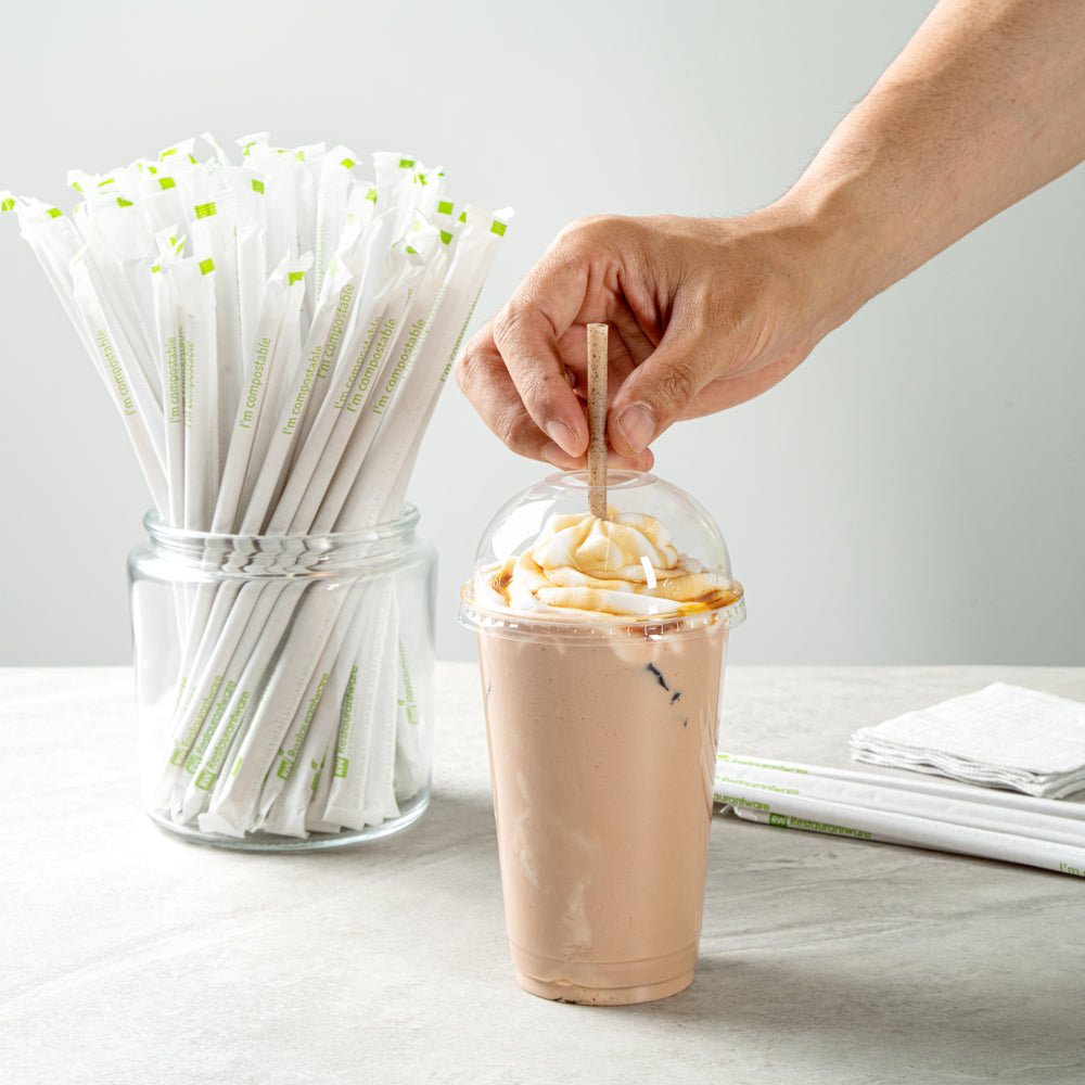 Eco-Friendly Compostable Brown PLA Plastic & Coffee Ground Straws - 8 1/4 Inch, 100 Count Box - Perfect for Restaurants, Cafes & Sustainable Parties
