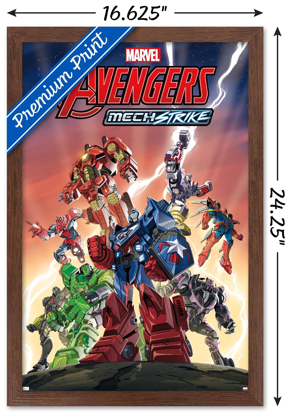 Marvel Avengers: Mechstrike Group Wall Poster - 14.725 x 22.375 Inches, Mahogany Framed - Premium Superhero Decor for Bedroom, Game Room & Office | Official Licensed Avengers Collectible