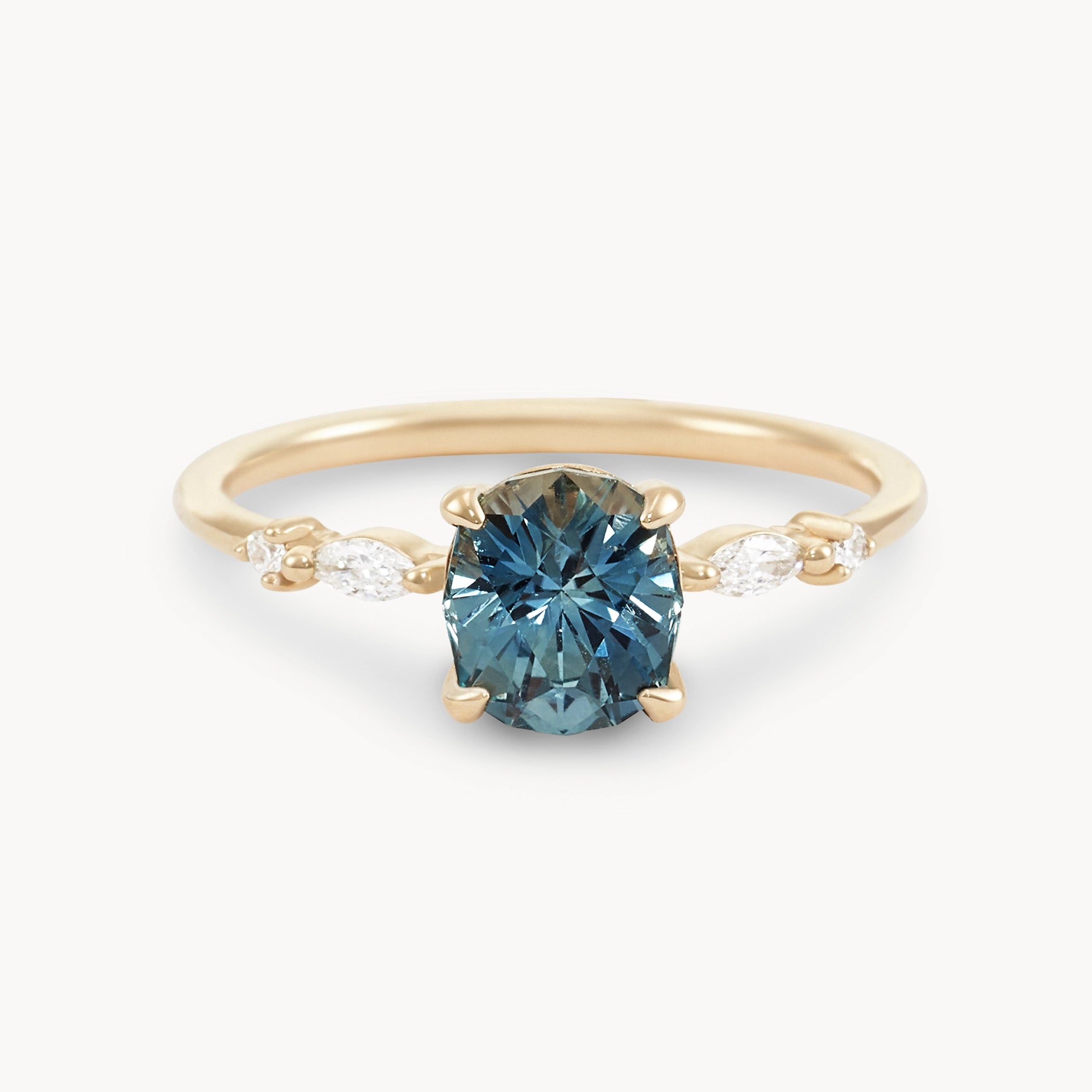 Aurora's Essence Unique 14K Yellow Gold Ring with Light Sky Blue Oval Sapphire - Perfect for Weddings, Anniversaries & Special Occasions