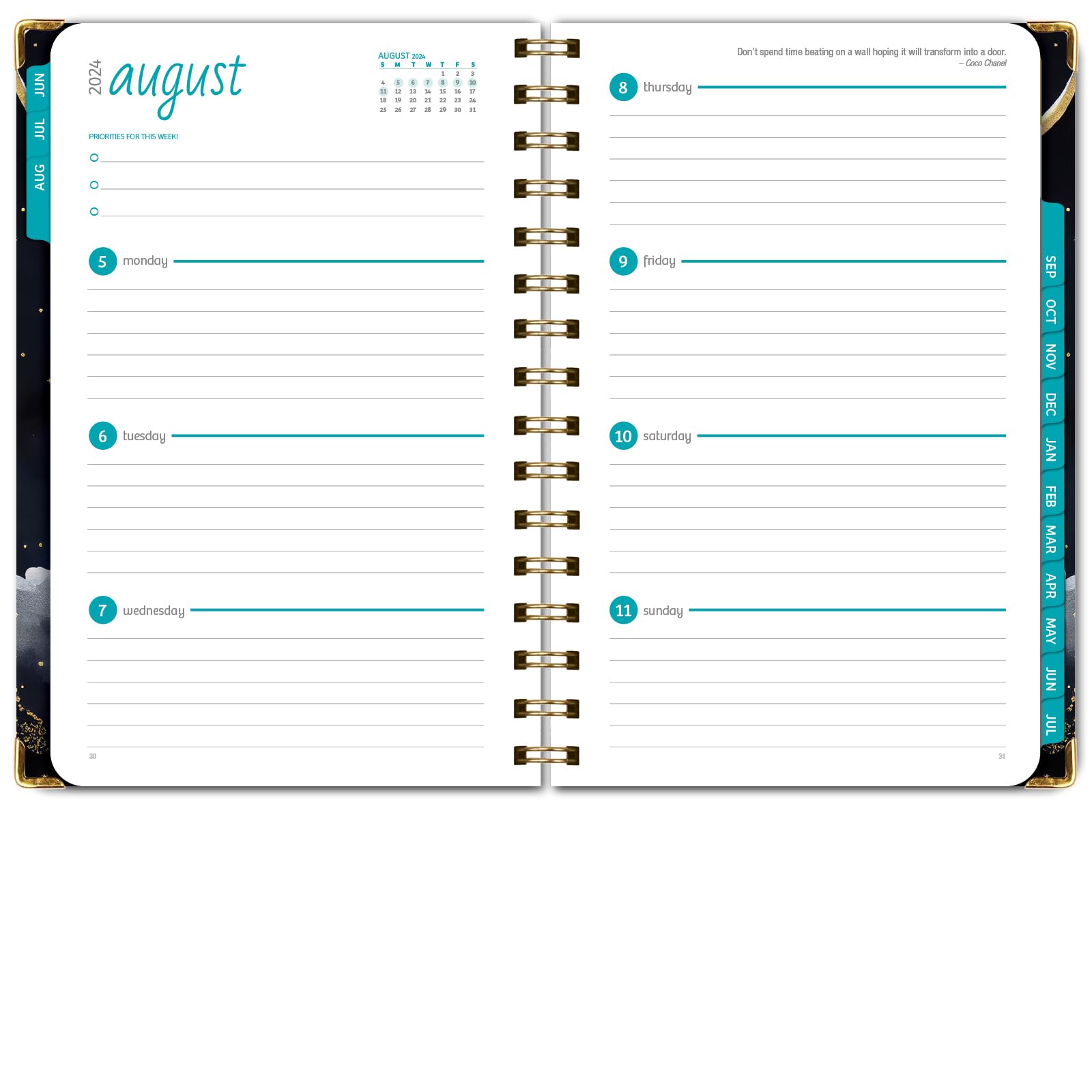 2024-2025 Academic Planner Hardcover - June 2024 to July 2025 Daily Weekly Monthly Organizer with Bookmark, Pocket Folder & Sticky Notes (5.5