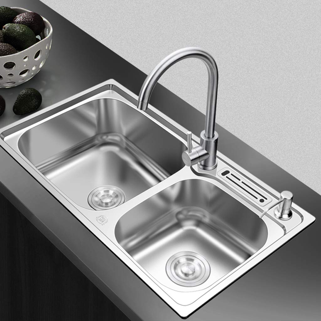Premium Stainless Steel Double Basin Kitchen Sink - 230mm Deepened Design, Rustproof & Corrosion Resistant, Easy to Clean with Deodorant Drain Pipe (Top/Bottom/Flush Mount) - Perfect for Modern Homes, Restaurants & Commercial Kitchens