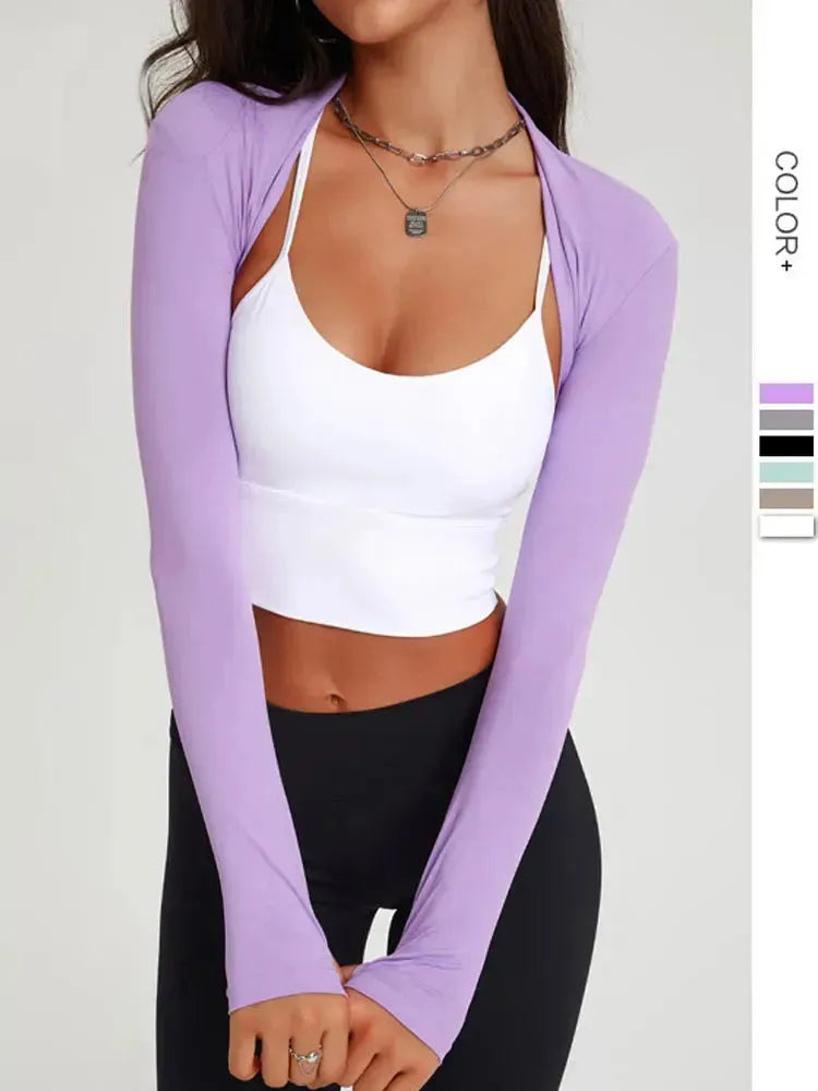 Women's Sports Long Sleeve Yoga Top - Breathable Dance Crop Top with Shawl Collar, Slim Fit Cardigan & Waistcoat for Ballet, Gym Workouts & Fitness - Perfect for Yoga, Dance Classes & Activewear Fashion