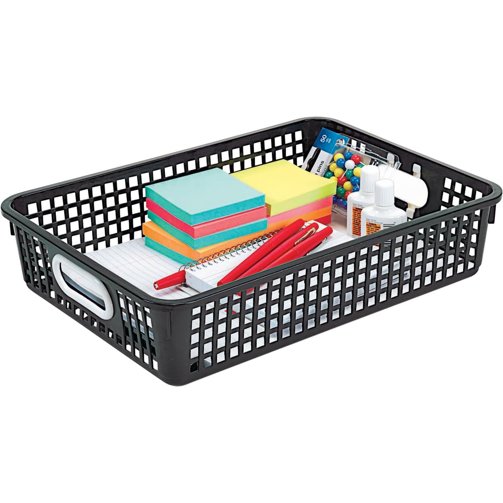 Really Good Stuff 14x10 Black Desktop Paper Storage Basket - Organizer for Office, School & Home Workspace