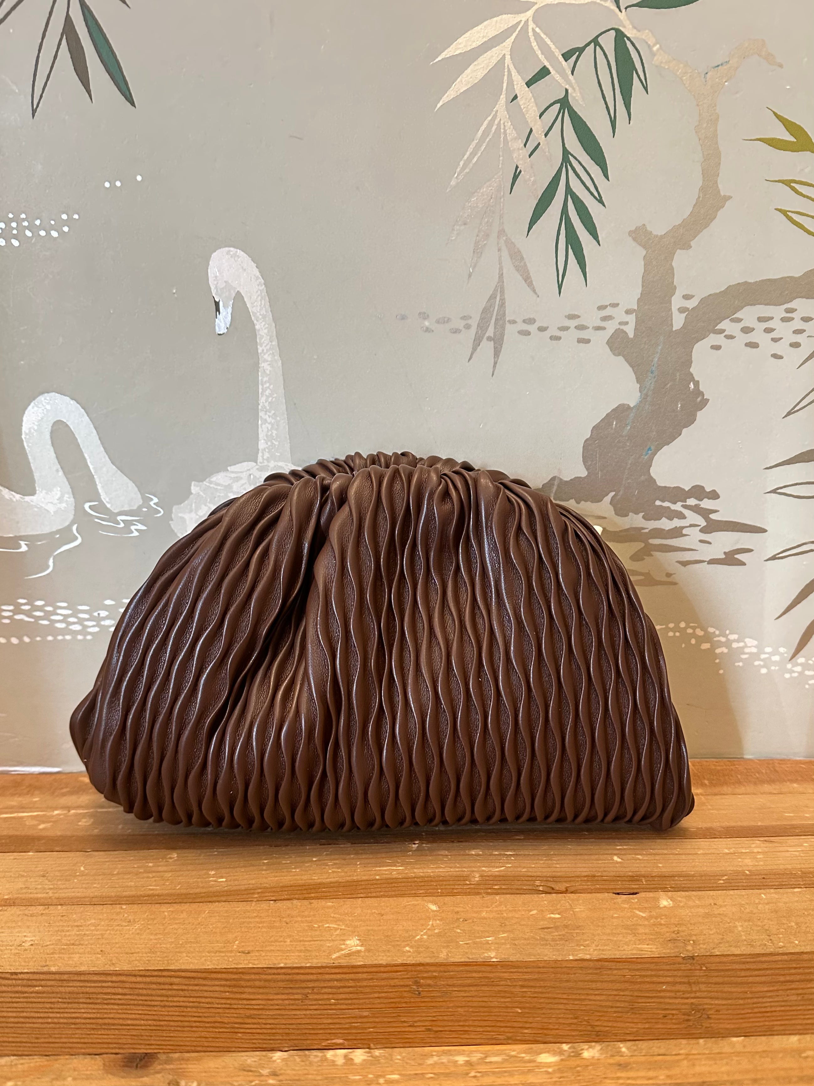 Sara Textured Leather Clutch Purse in Espresso Brown - Elegant Women's Evening Bag for Parties, Weddings & Special Occasions