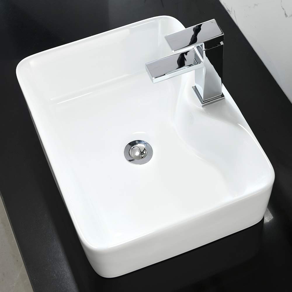 White Porcelain Vessel Sink 19x15 - Rectangular Bathroom Vanity Sink for Countertop
