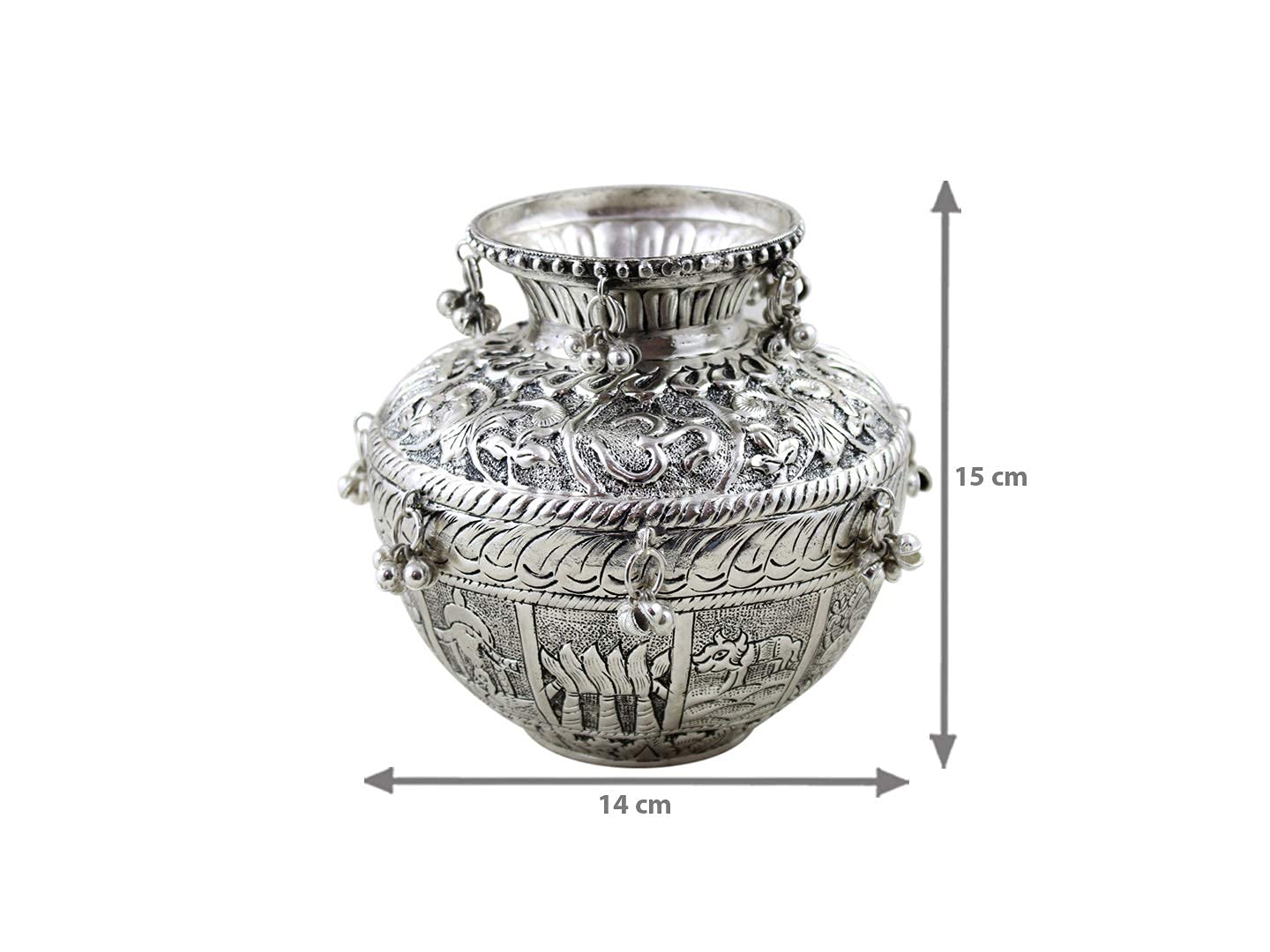 Oxidized Nakshi Pooja Kalash Thali Set - Silver Plated Indian Prayer Items for Home Temple | Housewarming & Wedding Gift | Spiritual Decor for Diwali, Puja Ceremonies & Festivals