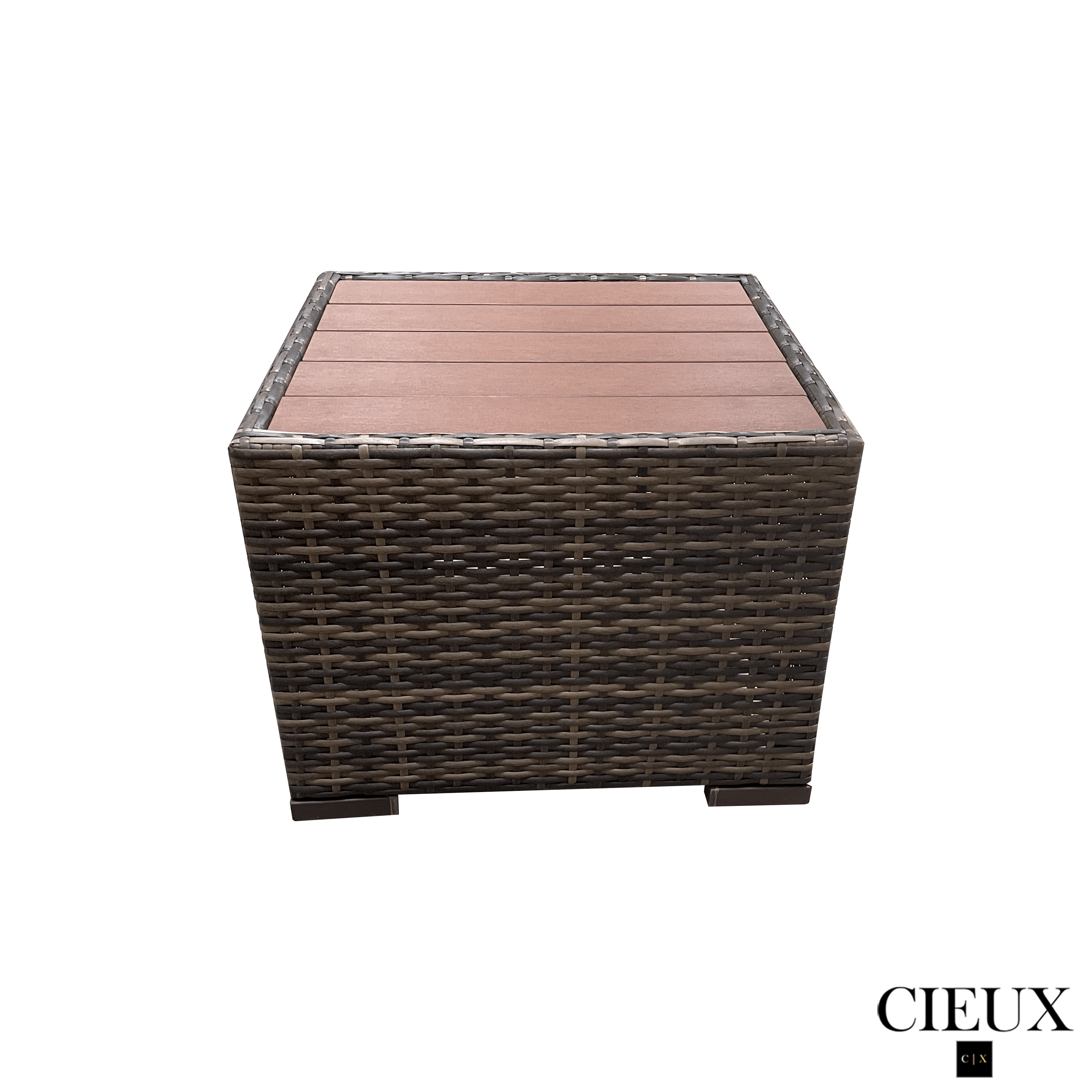 Brown Valence Outdoor Patio Wicker Square Side Table - Weather-Resistant Coffee Table for Garden, Poolside & Balcony Decor