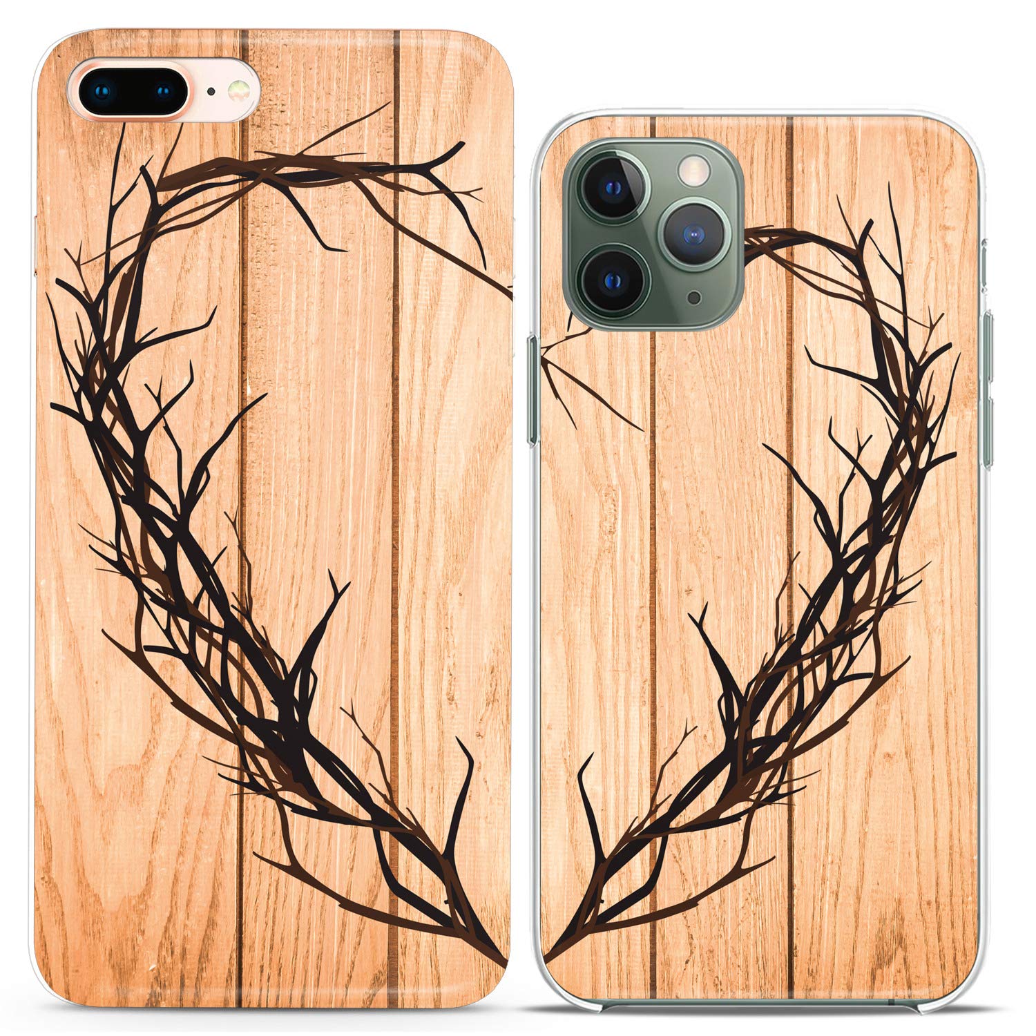 Matching Couple Phone Cases Compatible with iPhone 16/15/14/13/12/11 Pro Max/Mini/XS/X/8 Plus/7+/XR/10/SE/5 - Wood Texture Heart Tree Branch Design Cute Silicone Cover for Anniversary Gifts, Couples & Friends - Perfect for Valentine's Day, Wedding Gifts & Relationship Milestones