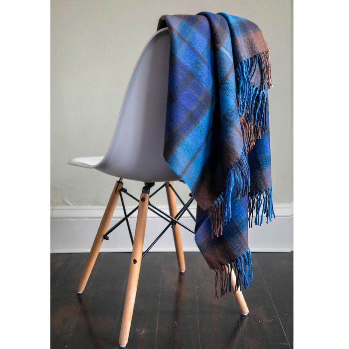 Premium Buchanan Blue Tartan Lambswool Blanket - Soft & Warm Scottish Wool Throw for Winter, Cozy Home Decor, Perfect for Sofa, Bed & Travel Use