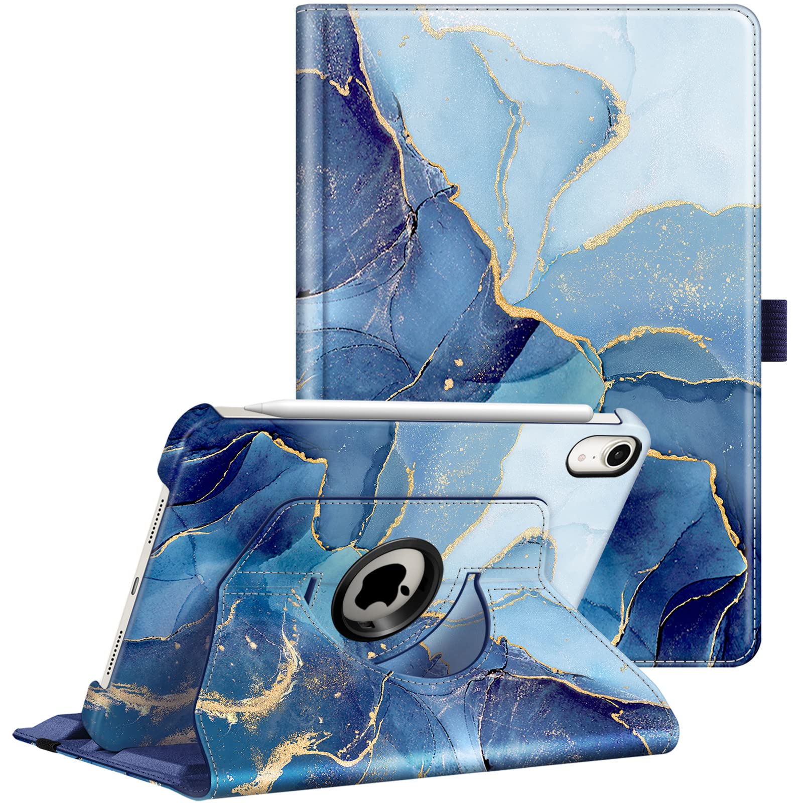 Fintie 360° Rotating Stand Case for iPad Mini 7 (2024, A17 Pro) & iPad Mini 6 (8.3 Inch) - Protective Cover with Auto Wake/Sleep | Ocean Marble Design | Perfect for Work, Travel & Home Entertainment