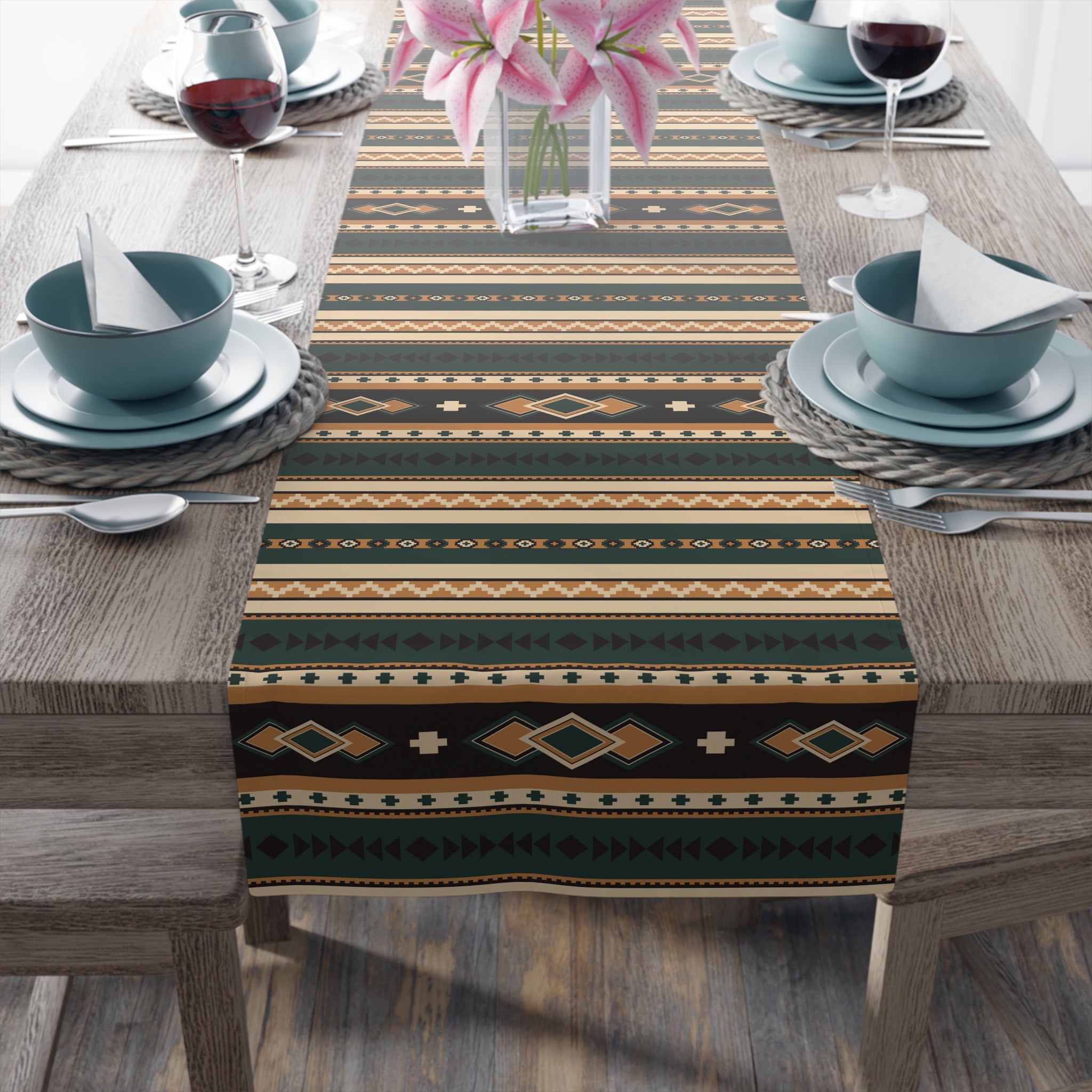 Southwestern Table Runner - Cotton or Polyester, 2 Sizes (36x12 & 72x14 inches) with Rolling Hills Design - Perfect for Dining Room Decor, Kitchen Table Setting & Western Home Decor