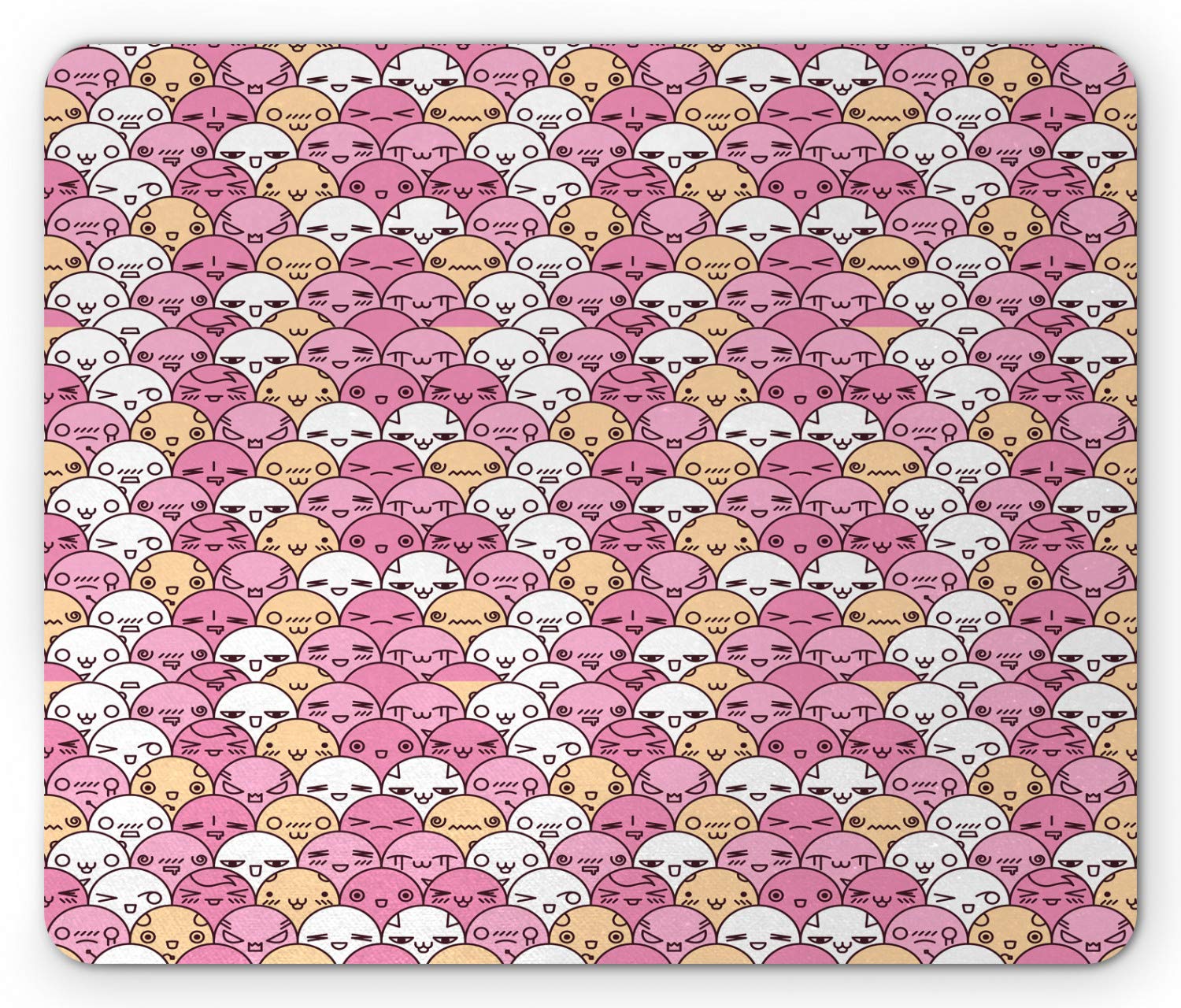 Ambesonne Anime Mouse Pad - Cute Kawaii Faces with Various Emotions, Non-Slip Rubber Base, Standard Size Rectangle Mousepad in Pale Pink & White | Perfect for Gaming, Office & Computer Work