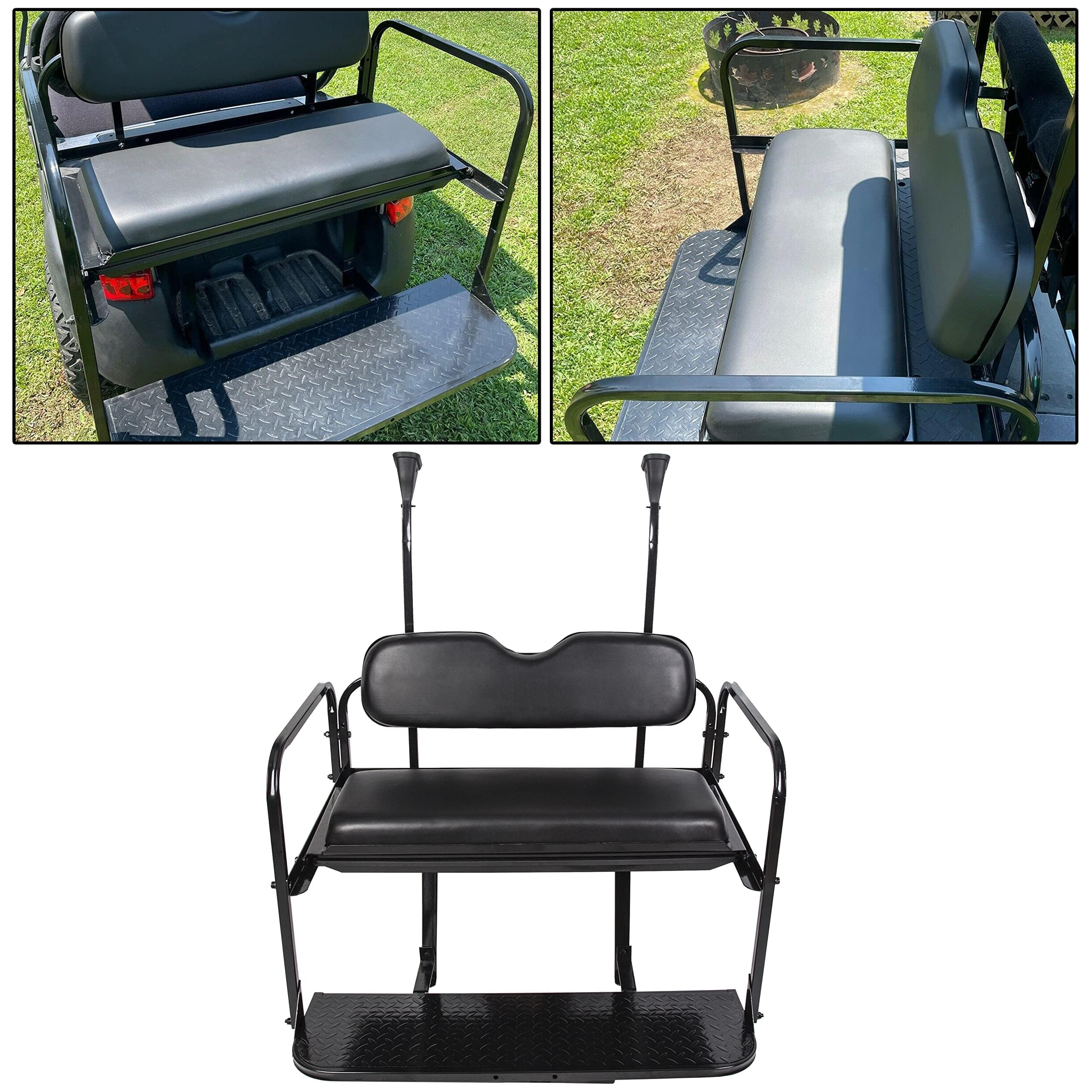ECOTRIC Golf Cart Back Seat Kit - Compatible with 2004+ Club Car Precedent, Tempo & Onward (Gas/Electric Models) - Fold Down Flip Rear Black Seat - Perfect for Golfing, Camping & Outdoor Adventures