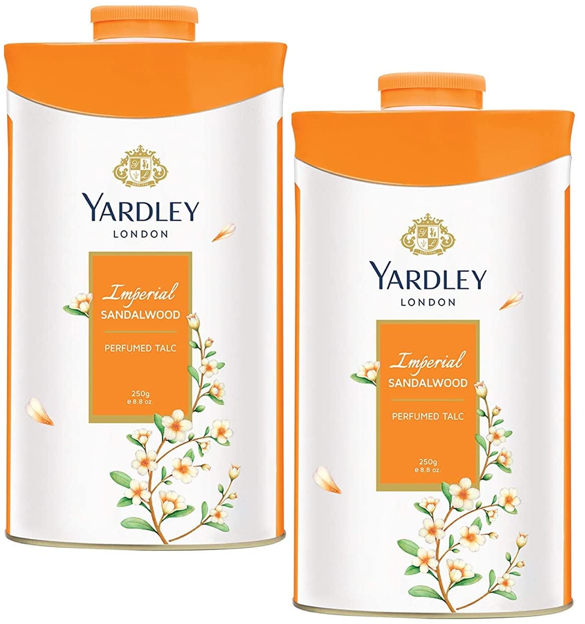 Yardley Imperial Sandalwood Perfumed Talcum Powder - 250g (Pack of 2) | Fresh Floral Fragrance, Silky Smooth Finish | Ideal for Daily Use, Travel & Gifting