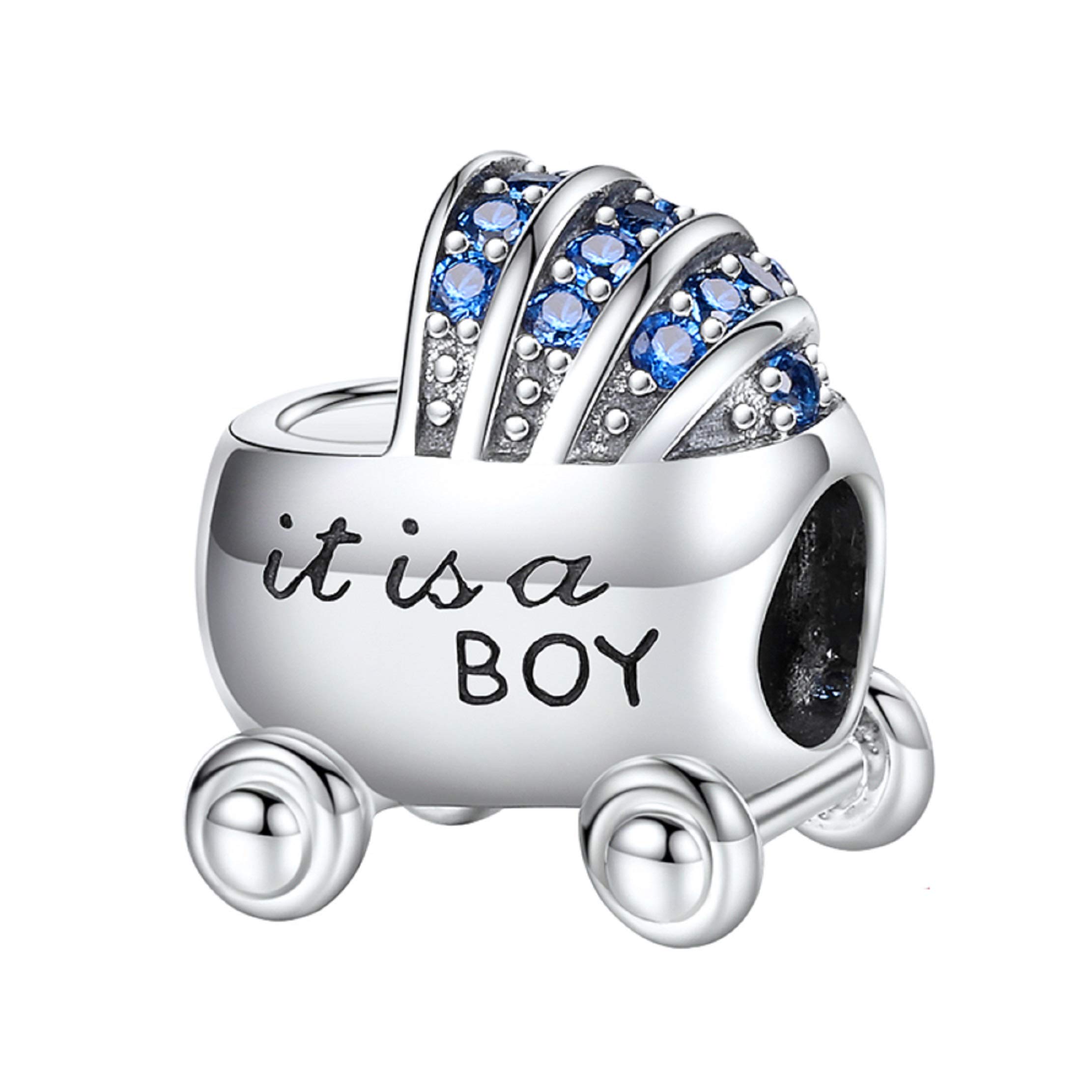 EVESCITY 925 Sterling Silver Gold Beads for Charm Bracelets - Best Jewelry Gifts for Women - Baby Carriage Charm (Perfect for Mother's Day, Baby Showers & Birthday Presents)