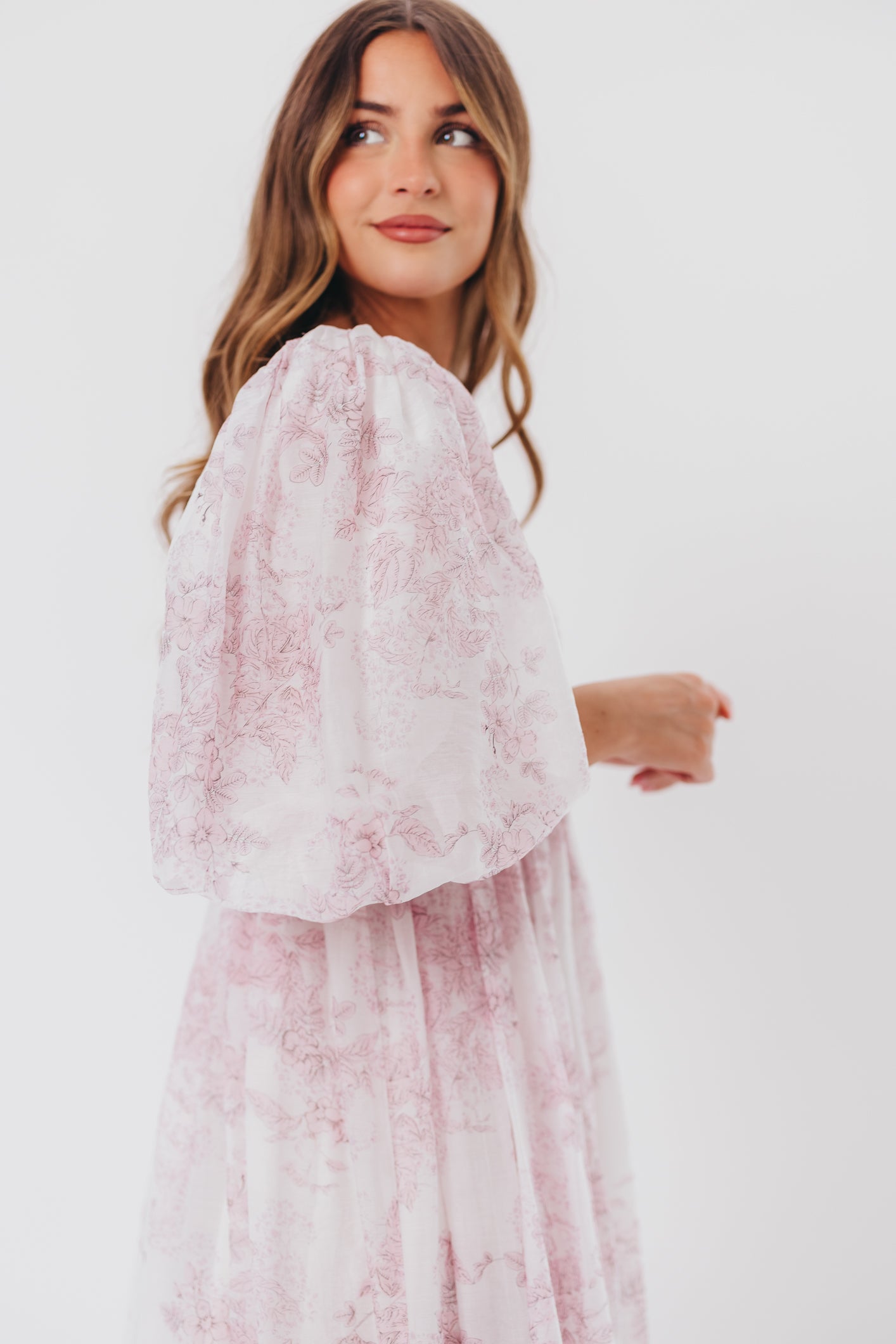 Light Pink Floral Harlow Midi Dress - Bump Friendly Maternity Dress with Inclusive Sizing (S-3XL) for Pregnancy, Baby Showers & Special Occasions