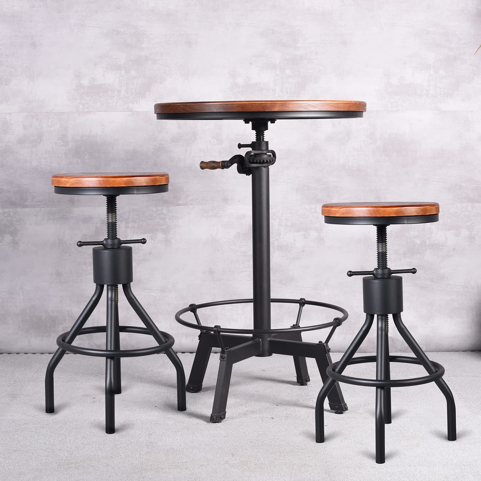 **Industrial 3-Piece Bar Table & Stool Set - High Pub Table & Chairs for Home, Office, or Patio - Perfect for Kitchen, Dining Room, or Outdoor Entertaining**
