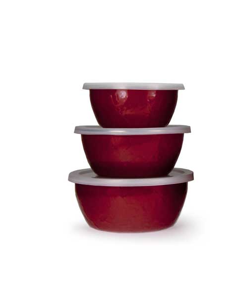 Premium Solid Red Enamelware Nesting Bowl Set - 3-Piece Kitchen Essentials for Mixing, Serving & Food Prep | Durable & Stylish for Home, Camping & Outdoor Cooking