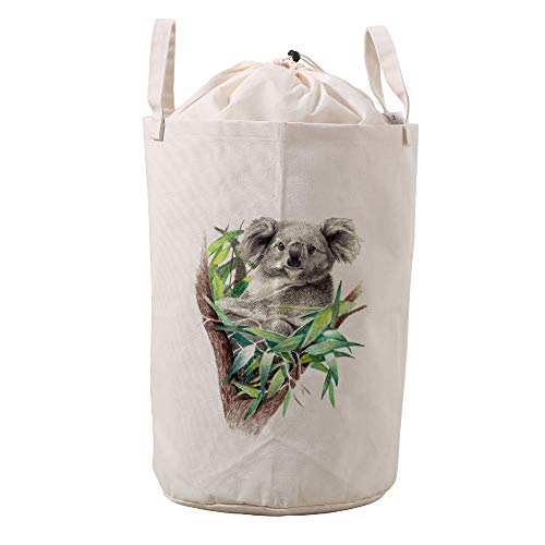 Large Collapsible Laundry Hamper with Koala Bear Design - Drawstring Round Clothing Storage Basket for Nursery, Baby Toy Organizer | Perfect for Kids' Room, Playroom & Closet Organization